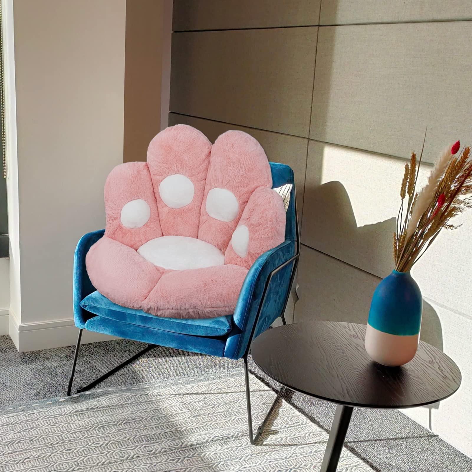 ELFJOY Plush Cat Paw Chair Cushion - Soft Comfort for Office & Gaming Chairs - 80x70cm Pink Home Decor Pillow - Perfect for Work, Study, and Relaxation
