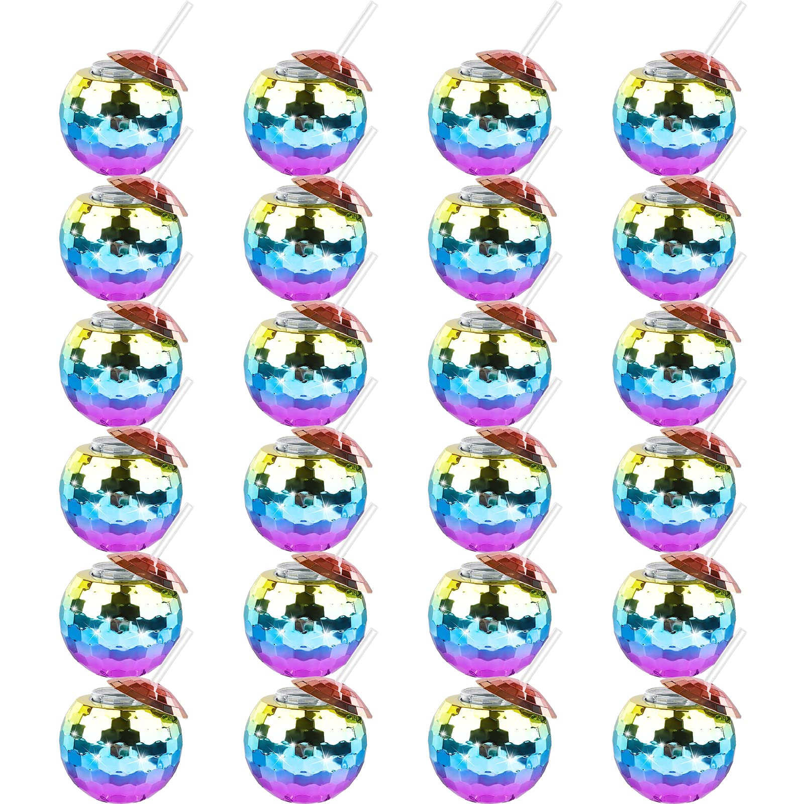 25-Pack 20oz Disco Ball Cups with Lids & Reusable Straws - Rainbow Glitter Party Cups for Cocktails, Wine, Tea & Drinks - Perfect for Nightclubs, Bars, Birthday Parties & Themed Events