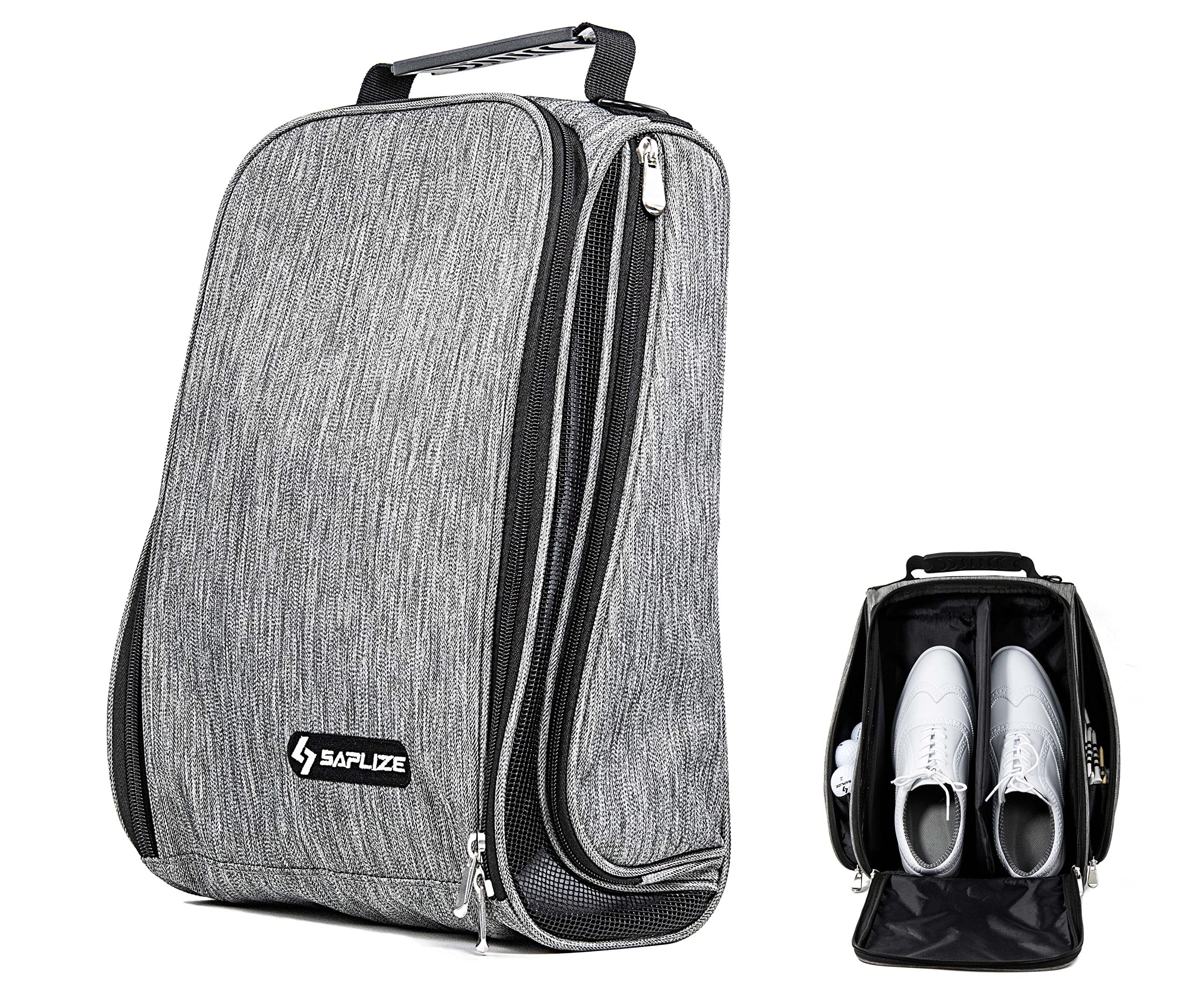 **SAPLIZE Golf Shoe Bag with Mesh Ventilation & Exterior Pocket – Breathable Shoe Carrier for Golf Accessories, Sports Travel & Storage Organizer – Grey – Perfect for Golf Trips & Gym Travel**