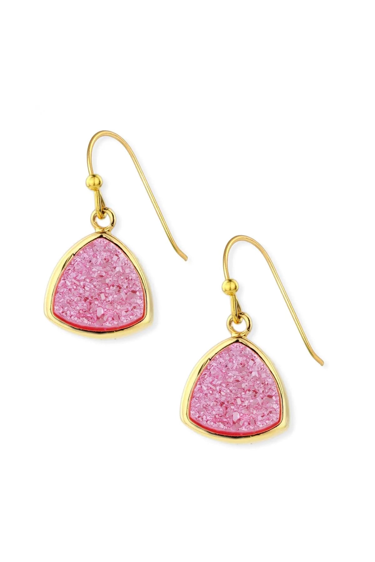Pink Triangle Druzy Dangle Earrings for Women - Elegant Bohemian Crystal Drop Earrings - Perfect for Parties, Weddings & Everyday Wear