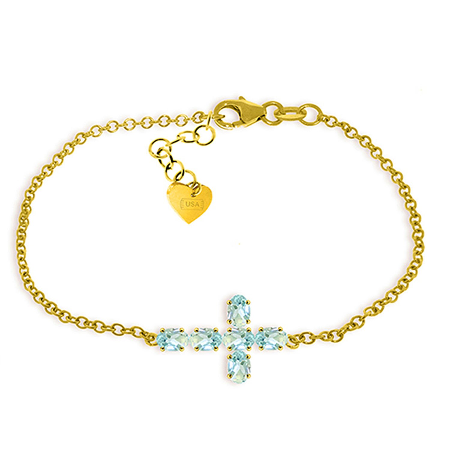 1.7 Carat 14K Solid Gold Cross Bracelet with Natural Aquamarine - Elegant Religious Jewelry for Women - Perfect for Gifts, Weddings & Everyday Wear