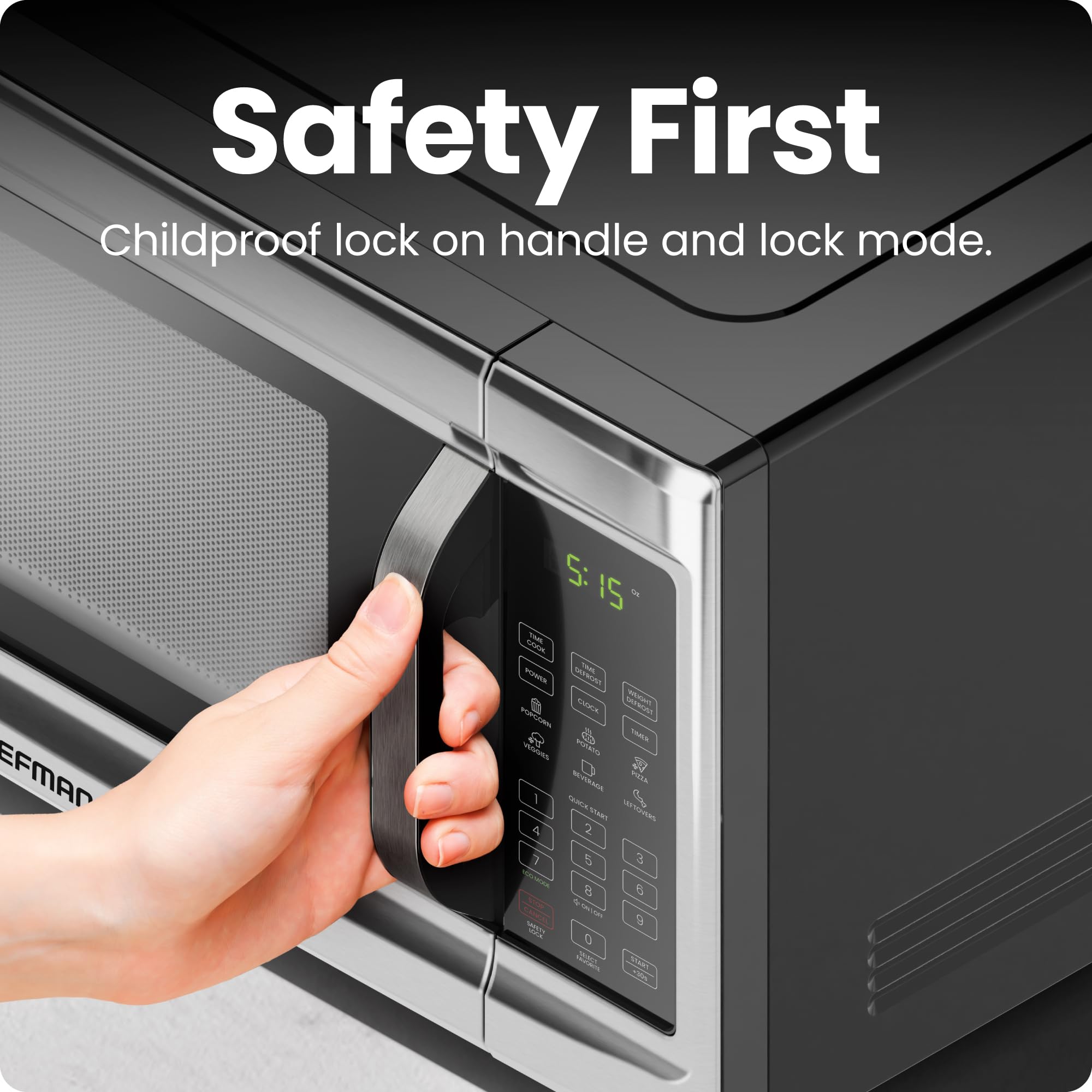 Chefman 1.3 Cu. Ft. Stainless Steel Countertop Microwave Oven - 1000W Digital Microwave with 6 Auto Menus, 10 Power Levels, Eco Mode, Child Lock & Easy Clean - Perfect for Small Kitchens, Dorms & Office Break Rooms