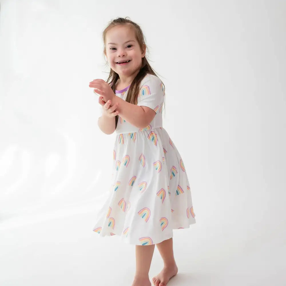Kyte Baby Twirl Dress in Poi Rainbow - Soft Organic Cotton Baby Girl Dress for Special Occasions & Photoshoots