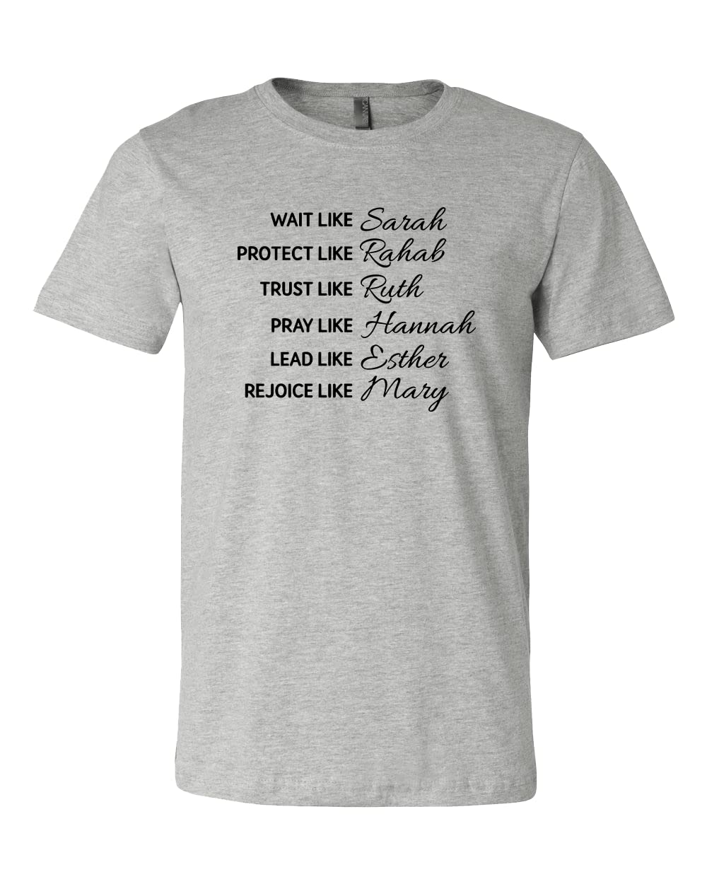 Wait Like Sarah Protect Like Rehab Trust Like Ruth Christian T-Shirt - Bible Verse Inspirational Faith Shirt for Women - Perfect Church Outfit & Religious Gift for Believers