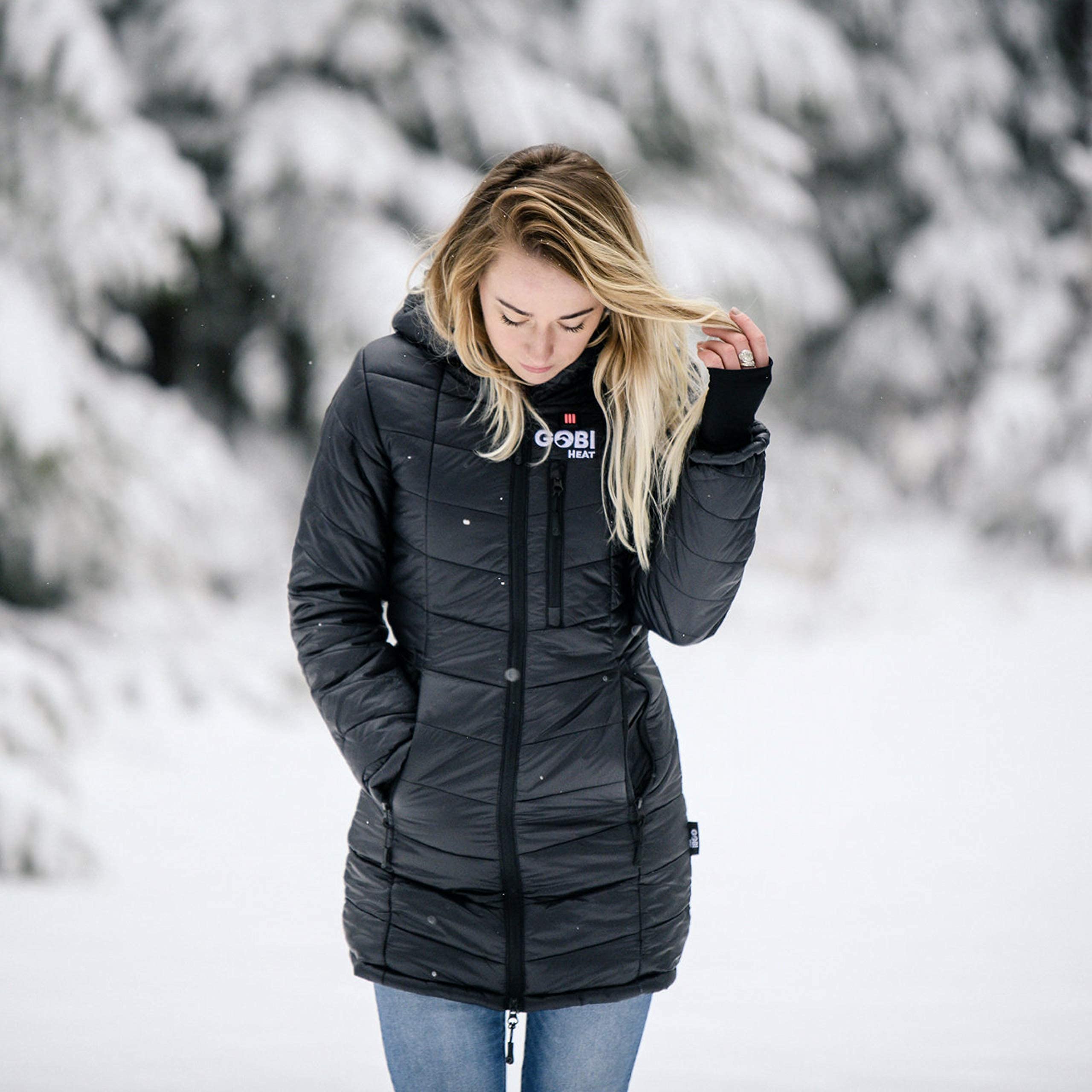Victoria Women’s Long Puffer Heated Jacket with Battery & Charger - 9 Hours Heating, 5 Adjustable Heat Zones, Machine Washable, All-Day Warmth for Winter - Perfect for Outdoor Activities, Commuting & Cold Weather (XS, Onyx)