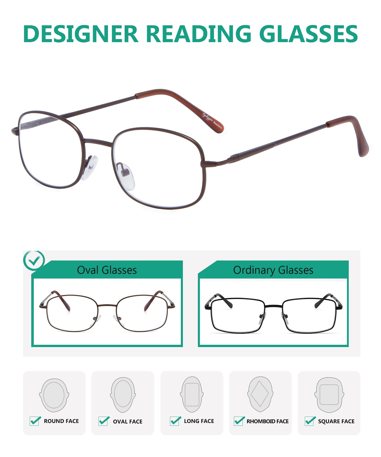 Eyekepper 4 Pairs Reading Glasses - Lightweight Metal Frame Readers with Spring Hinges for Men & Women - Fashionable & Durable for Reading, Computer Use & Office Work