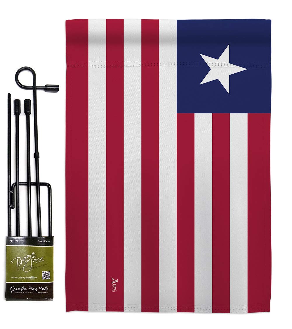 Americana Home & Garden Liberia Double-Sided Garden Flag Set with Stand - USA Made Patriotic Yard Decoration for International Country & Regional Pride - Perfect for Front Porch, Lawn Decor, and National Holiday Celebrations