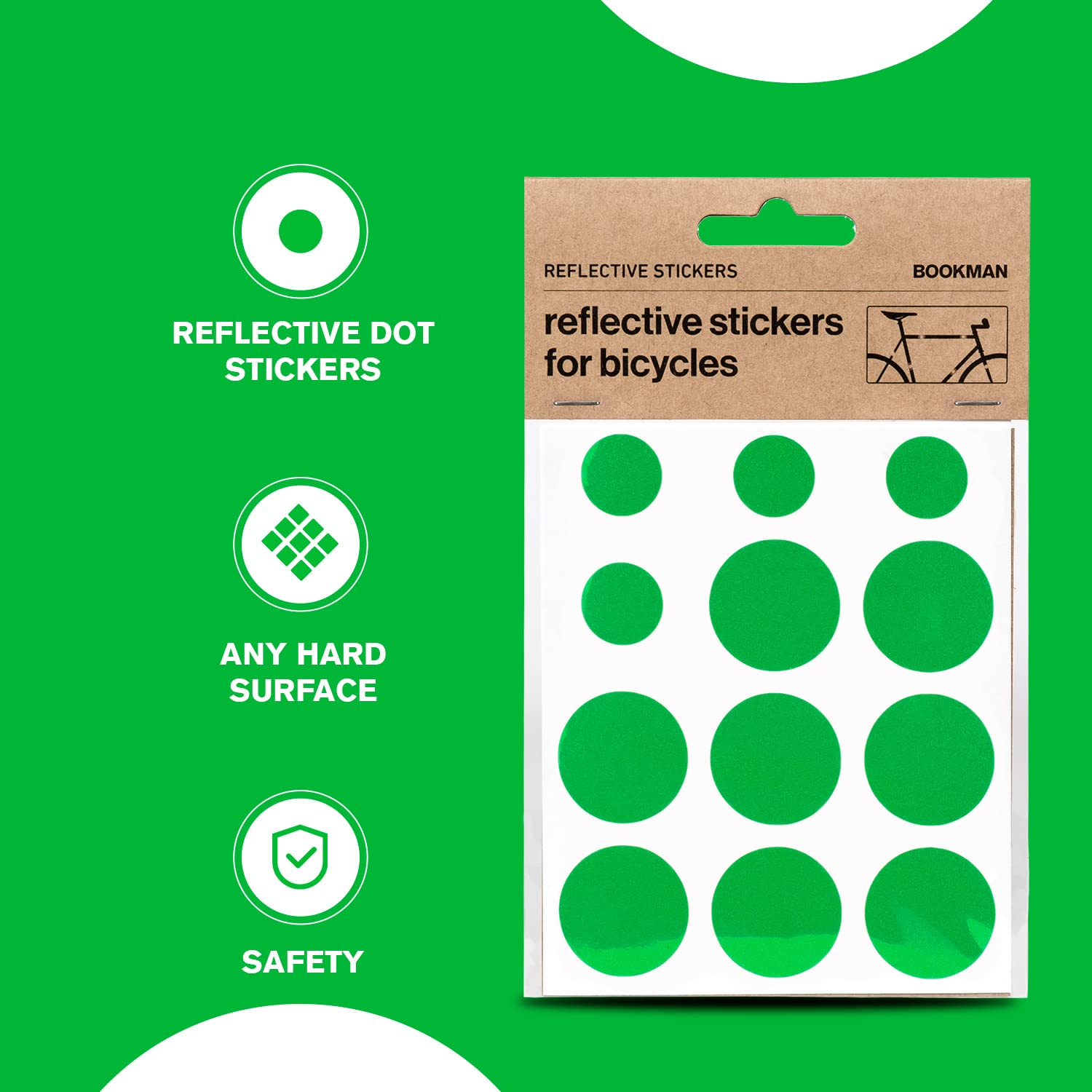 Bookman Reflective Stickers for Bikes - 8 Large & 4 Small Reflective Tire Dots - High Visibility Safety Decals for Night Cycling, Running Gear & Outdoor Equipment