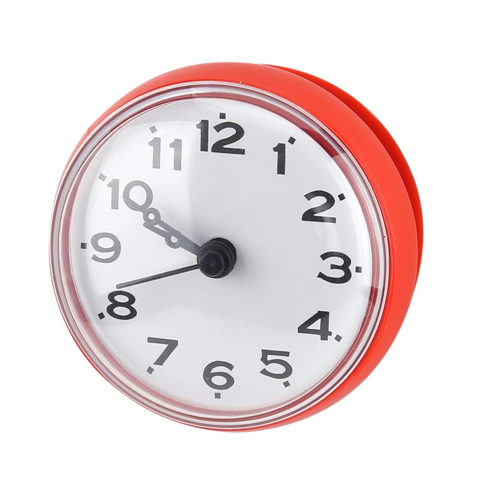 Waterproof Bathroom Clock with Suction Cup - Silent Non-Ticking Wall Clock for Shower, Kitchen & Bathroom (Red) - Perfect for Spa, Gym, Pool Area & Home Decor