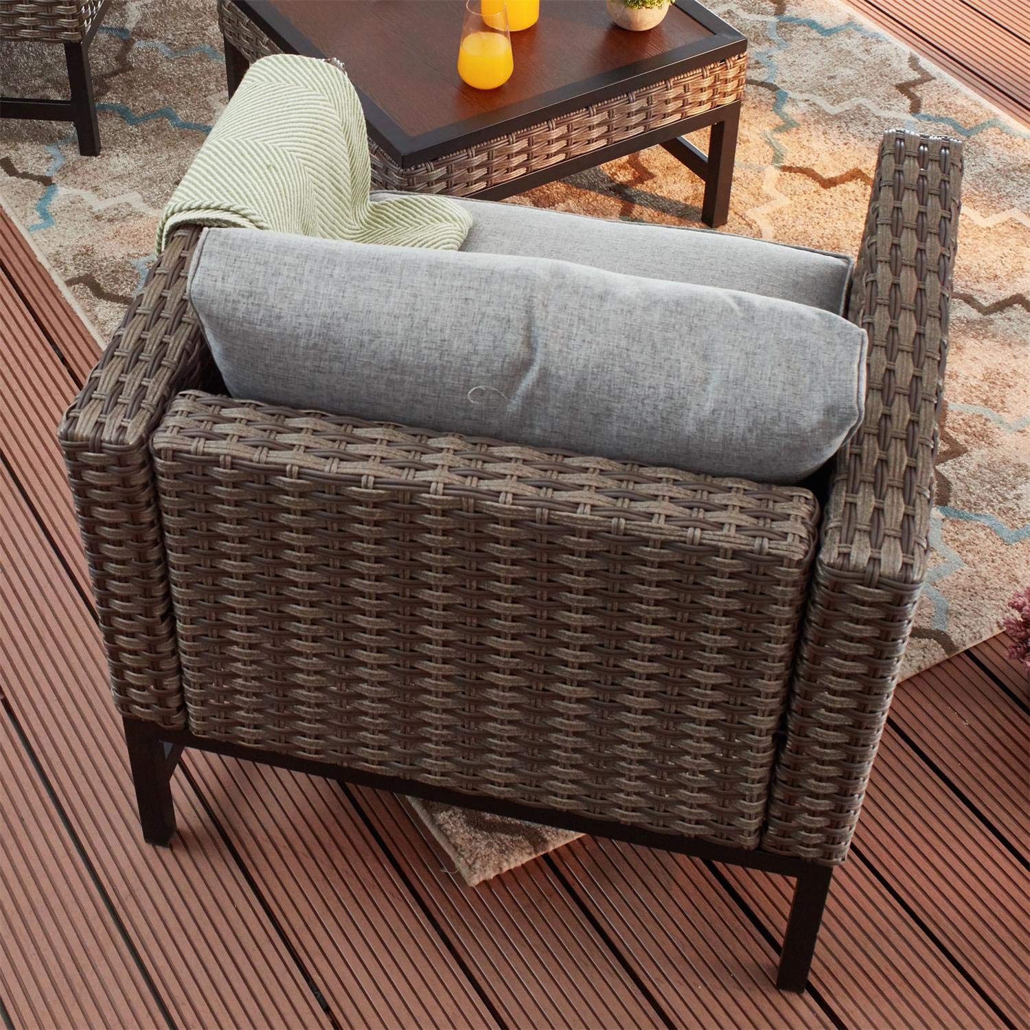 PatioFestival Wicker Outdoor Chair - Rattan Armchair with Removable Cushions for Patio, Garden, Balcony & Poolside - Comfortable Dining Furniture for Relaxing Outdoors