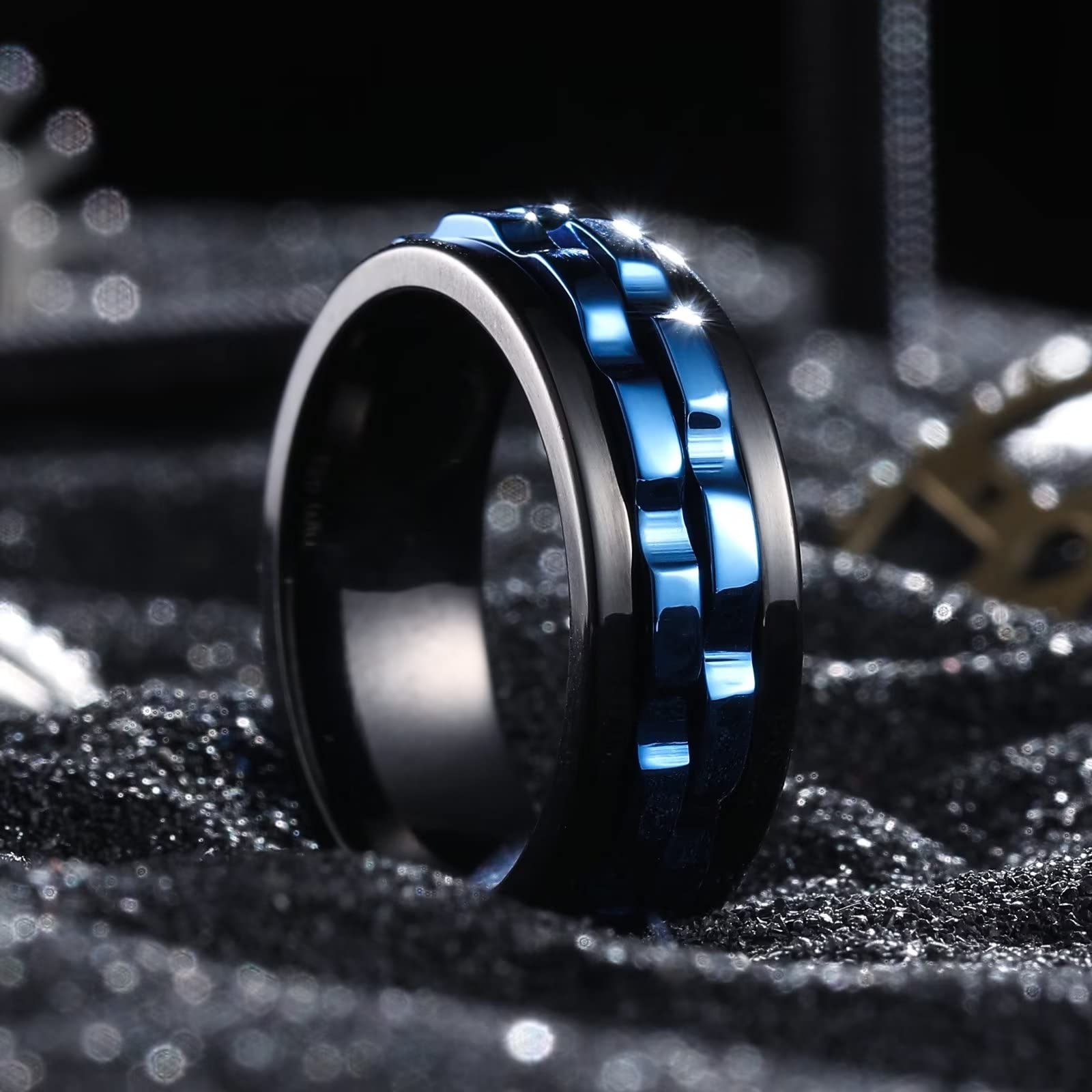 King Will Stainless Steel Black Gear Spinner Rings for Men & Women - Anxiety Relief Fidget Toy, Stress-Free Wedding Band - Perfect for Office, Travel, and Everyday Wear
