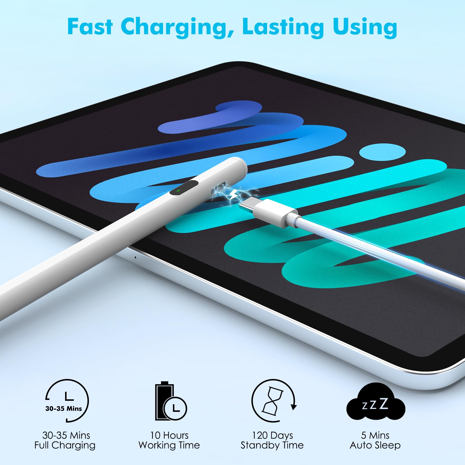 MoKo Stylus Pen for iPad 2018-2024 | USB-C Rechargeable Apple Pencil Alternative with LED Power Display | Compatible with iPad Pro 13/11