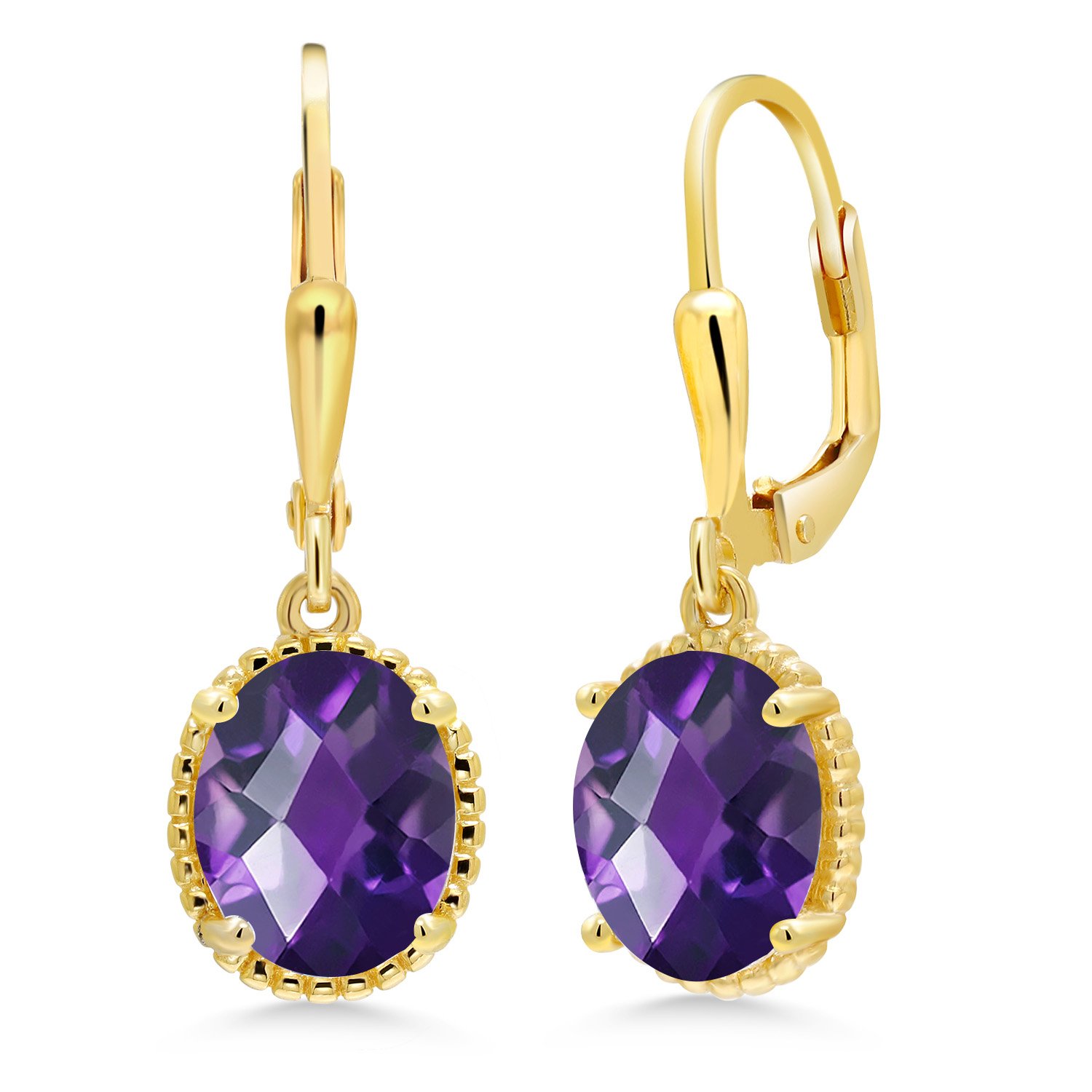 Gem Stone King 18K Gold Plated Silver 9X7mm Oval Birthstone Leverback Drop Earrings for Women | Elegant Dangle Jewelry for Parties, Weddings & Special Occasions