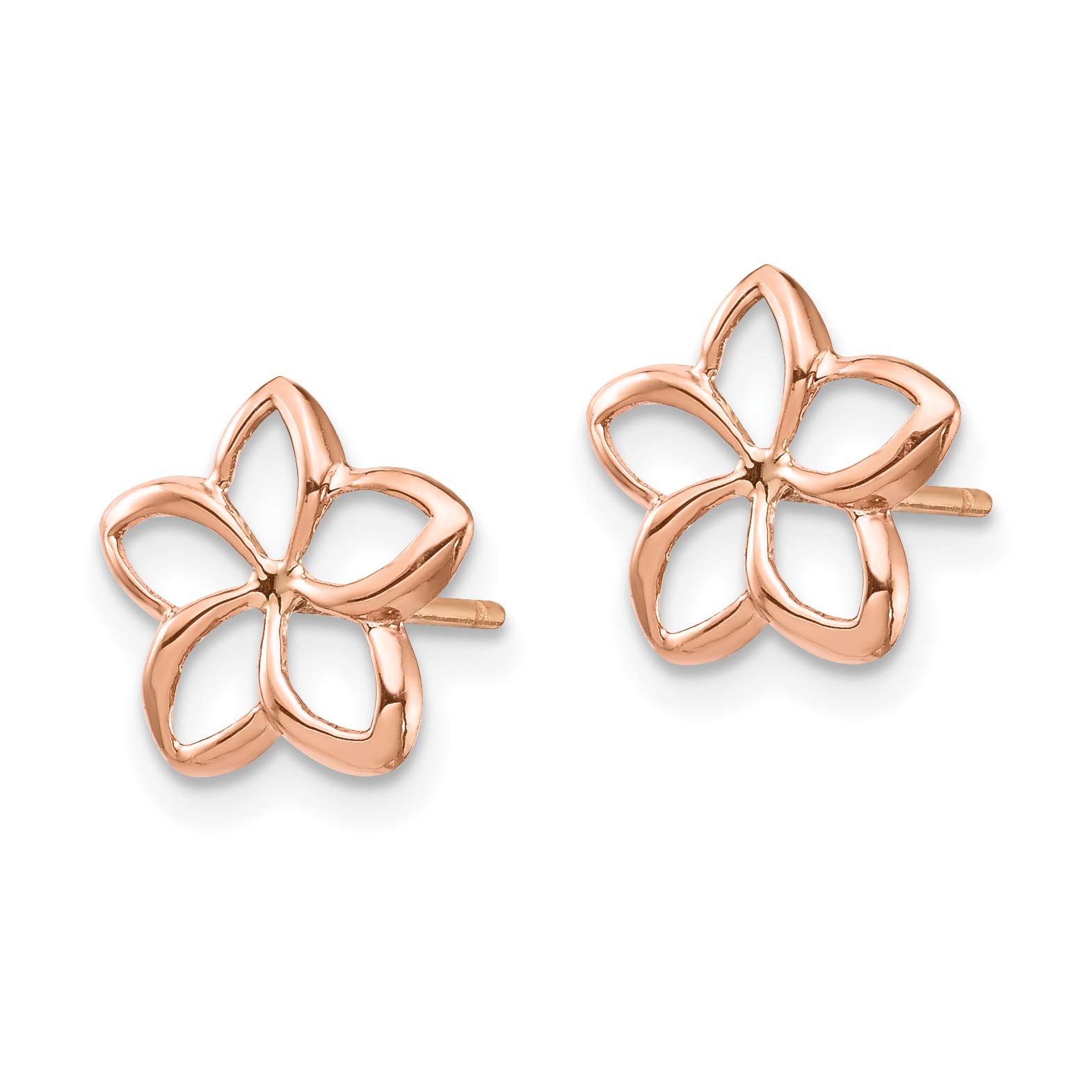 14K Solid Rose Pink Gold Hawaiian Plumeria Flower Stud Earrings for Women | Hawaiian Jewelry Gift for Her | Perfect for Beach Weddings, Vacations & Tropical-Themed Parties