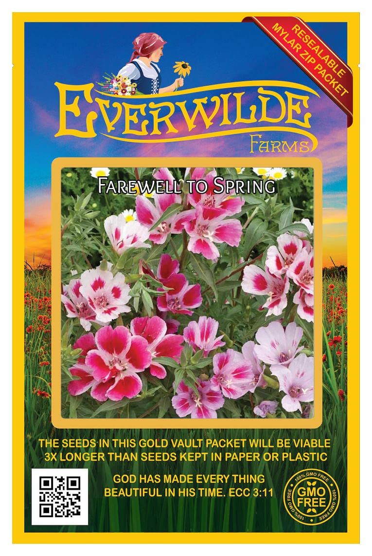 2000 Farewell-to-Spring Native Wildflower Seeds - Non-GMO Pollinator-Friendly Flowers for Gardens, Meadows & Landscaping - Gold Vault Jumbo Seed Packet by Everwilde Farms - Perfect for Butterfly Gardens, Cottage Gardens & Wildlife Habitats