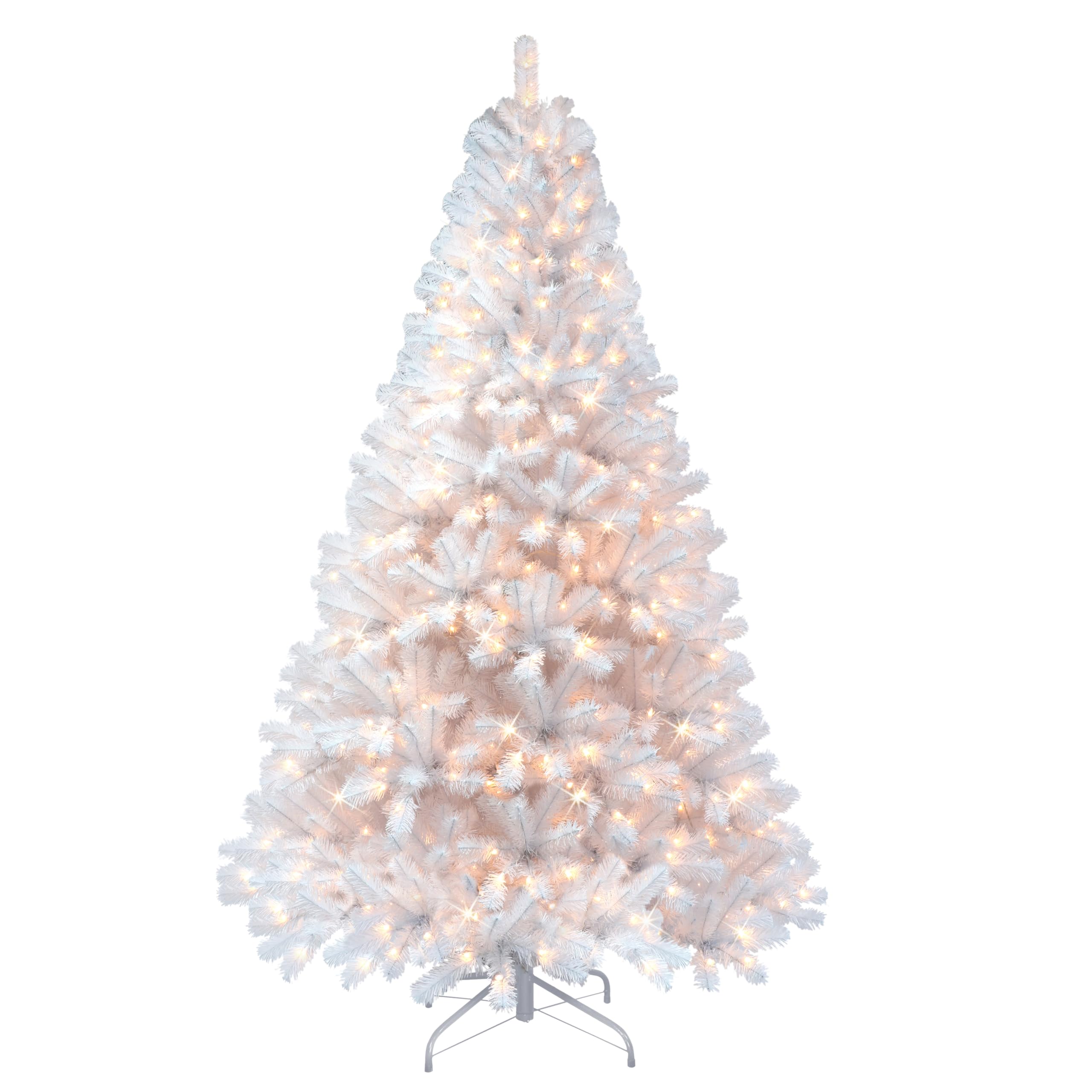 Puleo International 7.5ft Pre-Lit Artificial Christmas Tree - Northern Fir White with 500 UL Certified Clear Lights for Holiday Home Decor & Party Decoration