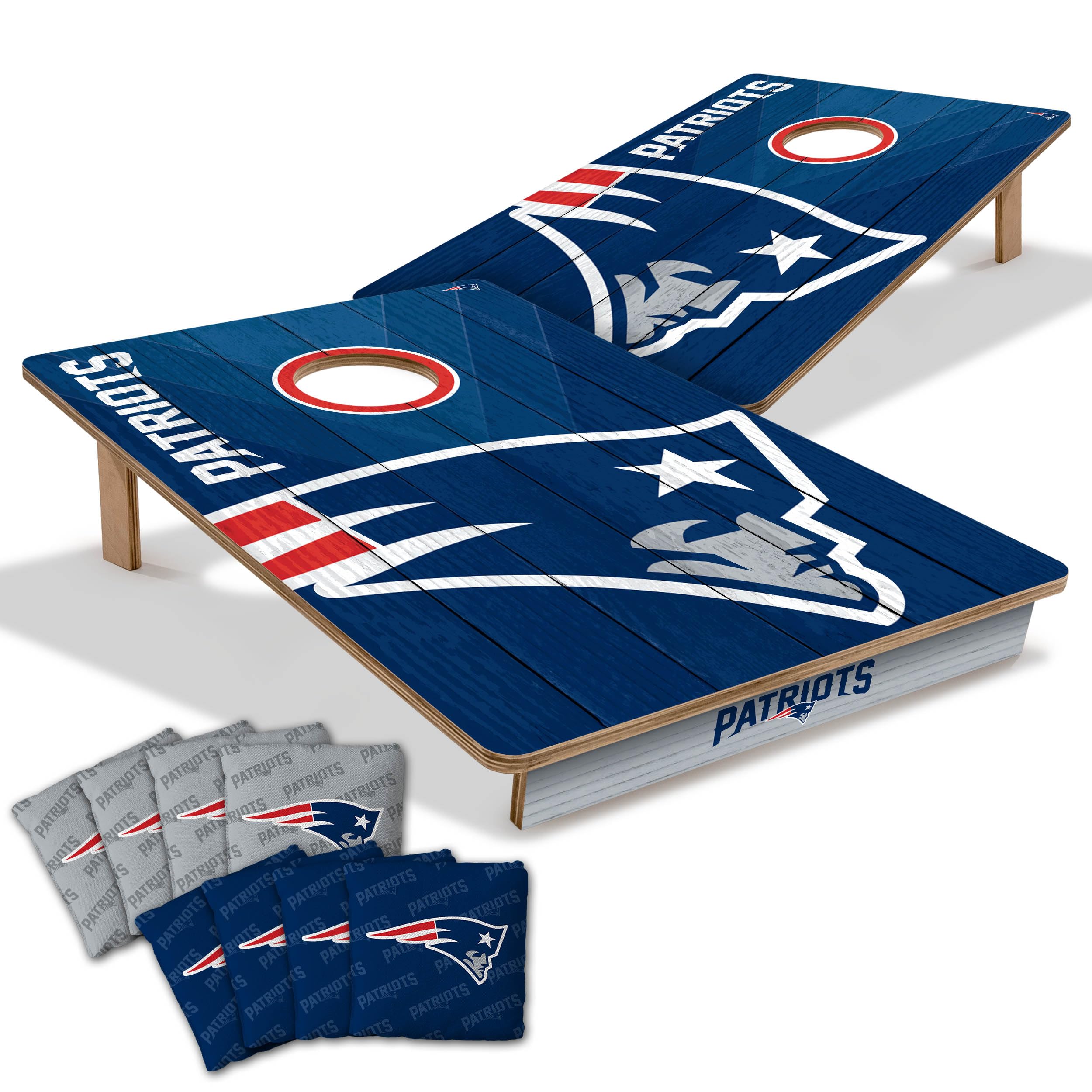 YouTheFan NFL New England Patriots 2’ x 3’ Wood Cornhole Game Set with Logo Bags - Premium Outdoor Tailgating & Backyard Party Game for Football Fans