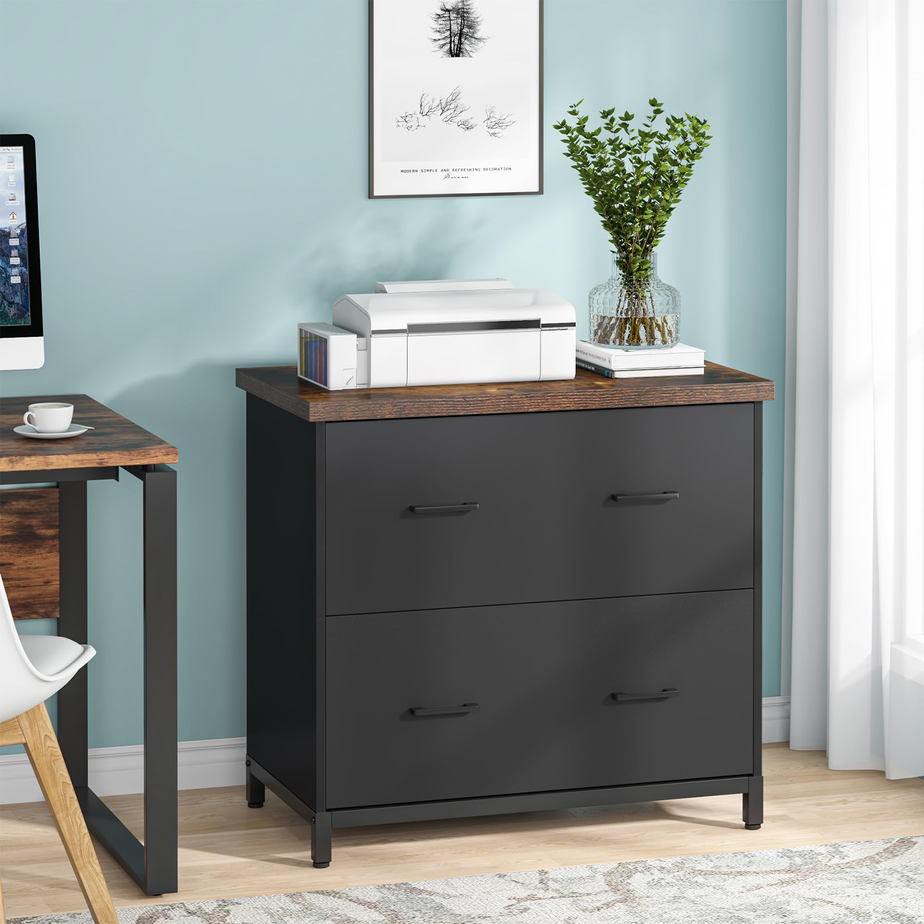 Tribesigns 2-Drawer Wood Lateral File Cabinet - Home Office Storage for A4 & Letter Size Documents - Brown & Black Filing Cabinet for Office Organization & Paper Storage
