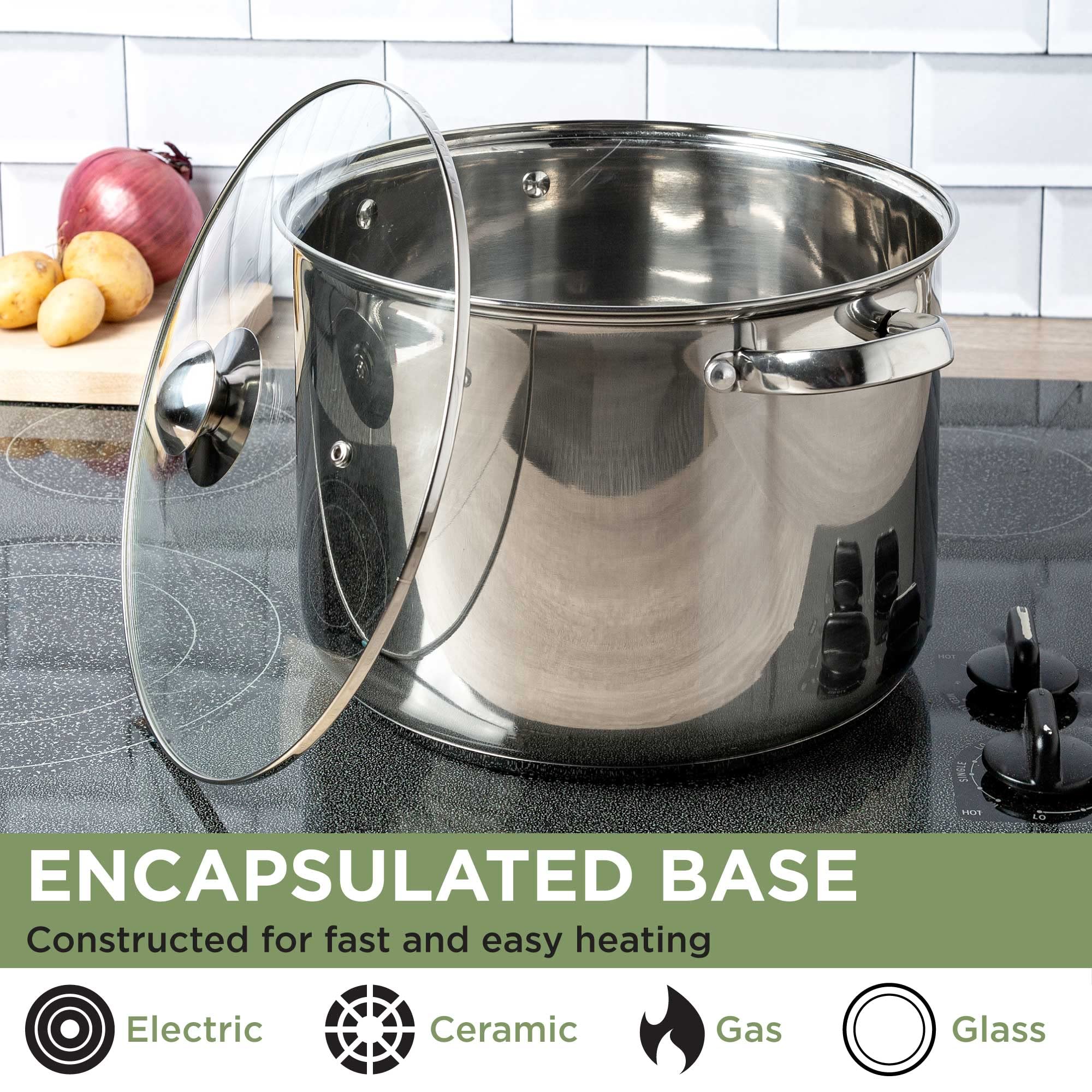 Ecolution Pure Intentions 12-Quart Stainless Steel Stock Pot with Tempered Glass Lid – Stay-Cool Handles & Encapsulated Bottom – Oven Safe & Recyclable – Perfect for Soups, Stews, and Large Batch Cooking