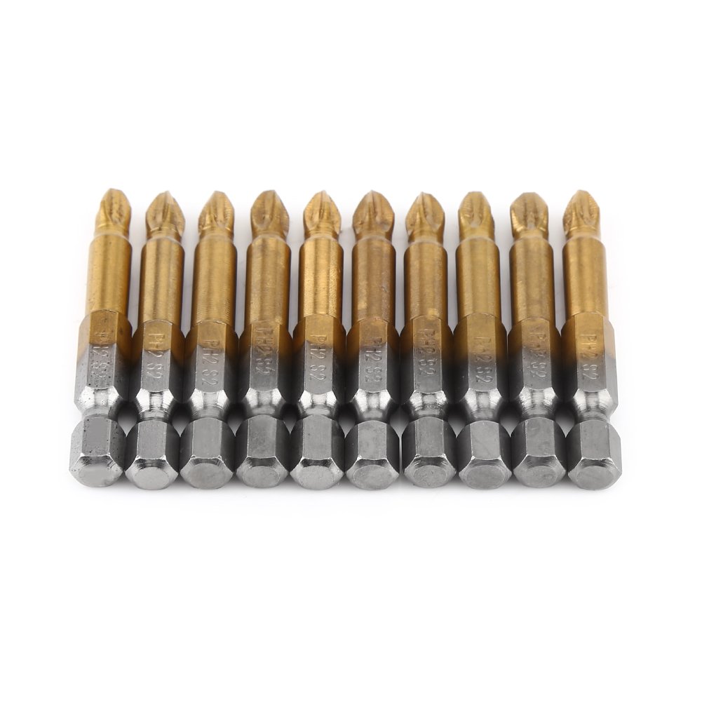 10pcs PH2 Screwdriver Bit Set - 50mm Cross Head Drill Bits with 1/4 Inch Hex Shank, Anti-Skid Grip for Home Repair, Furniture Assembly & DIY Projects