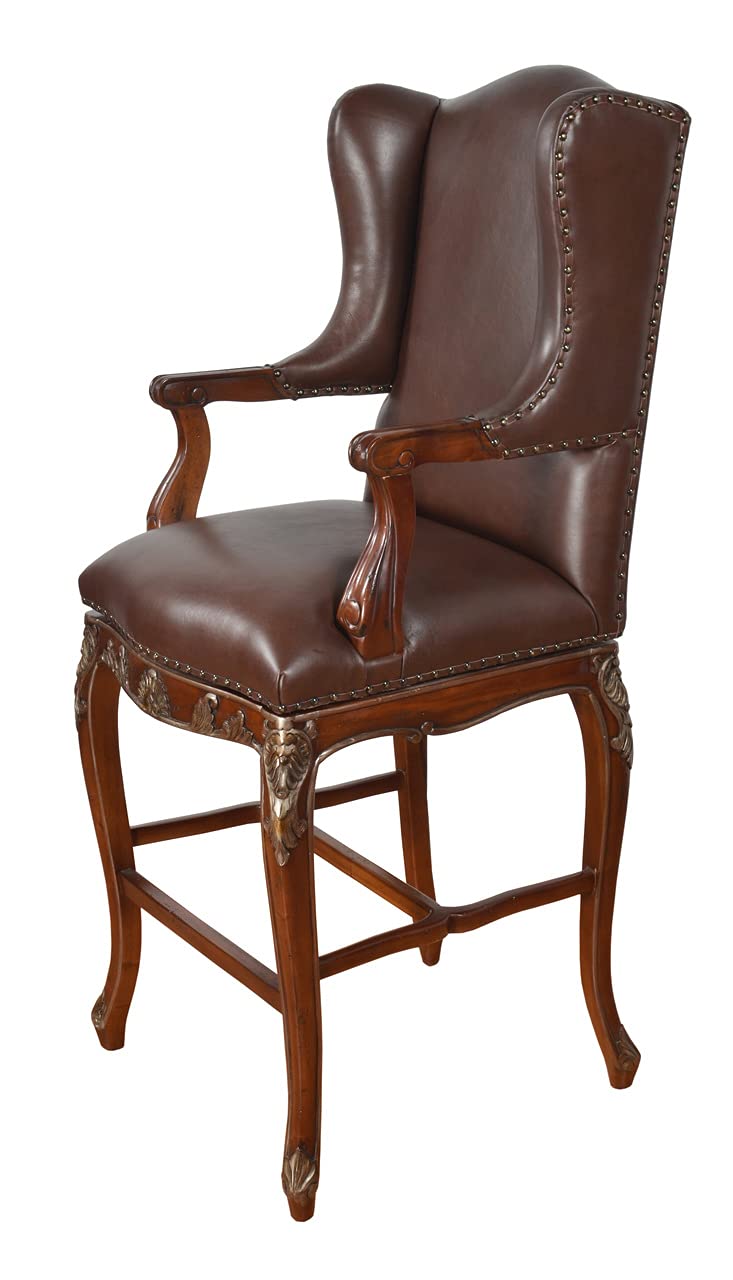 Premium Leather Swivel Bar Stool - Adjustable Height Bar Furniture with Hardwood Base for Home, Kitchen Island & Game Room Seating