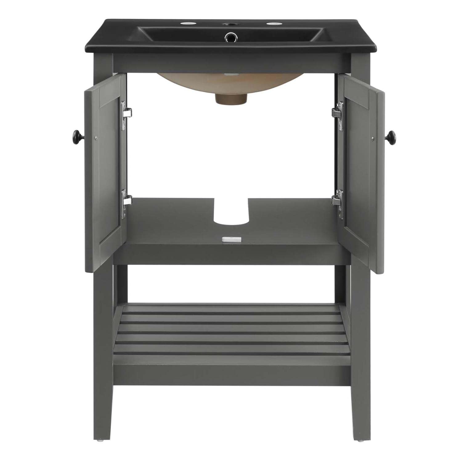 Modway Prestige 24 Inch Gray Black Bathroom Vanity with Sink - Modern Space-Saving Storage Solution for Small Bathrooms & Powder Rooms