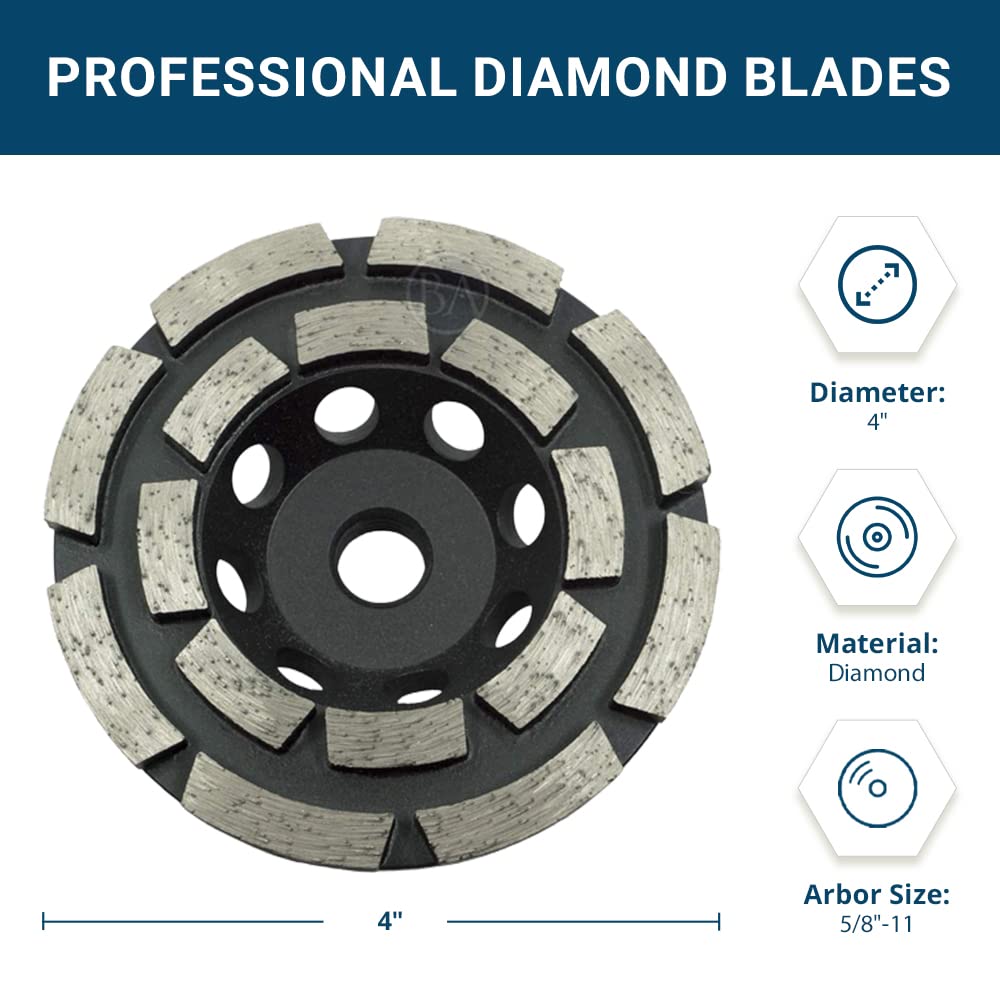 Benchmark Abrasives 4 Inch Double Row Diamond Grinding Cup Wheel for Angle Grinder - 5/8