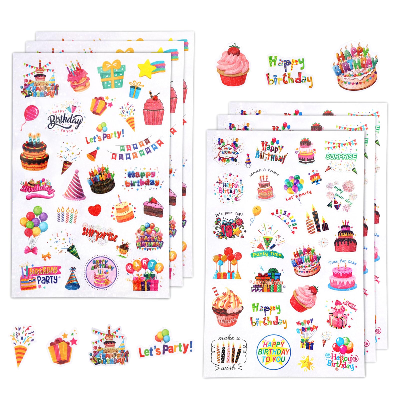 6 Sheet Happy Birthday Stickers - 24 Cute Adhesive Party Decals for Kids, DIY Birthday Decorations & Party Supplies | Perfect for Birthday Cards, Gift Wrapping, Scrapbooking & Party Favors