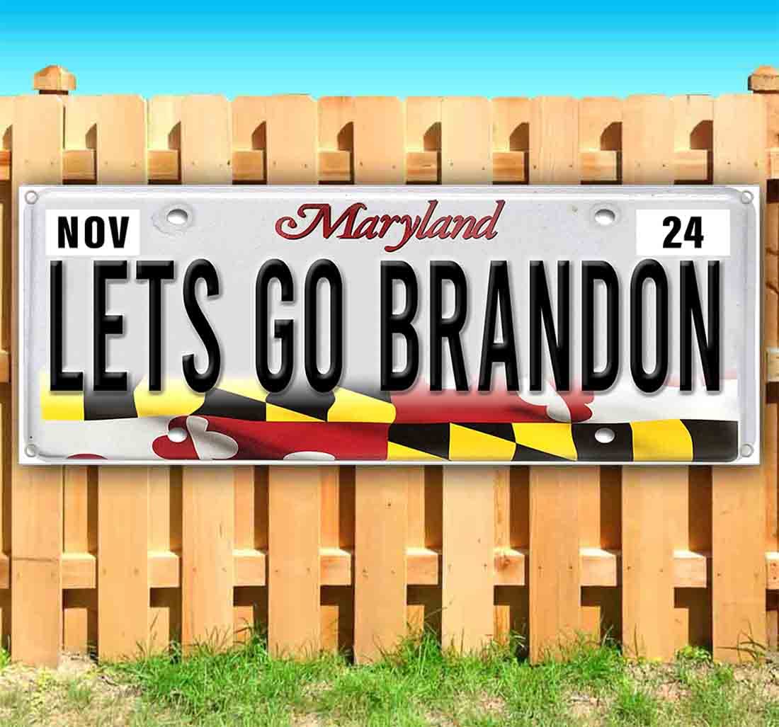 Lets Go Brandon License Plate Maryland Banner - 13 oz Heavy-Duty Vinyl with Metal Grommets | Pro Trump Anti Biden MAGA Election USA Flag | Perfect for Car Decoration, Political Rallies & Patriotic Events