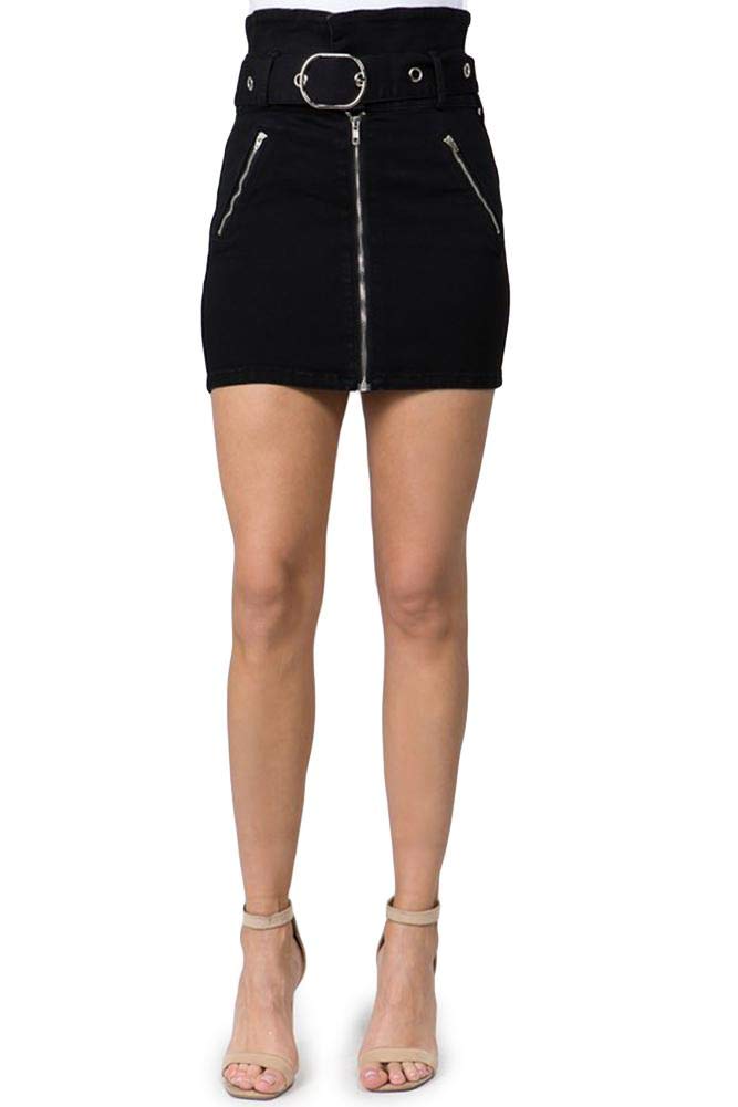 American Bazi Women's Classic High Waisted Above Knee Zipper Front Mini Skirts - Stylish Stretch Denim A-Line Skirt for Casual Outings, Parties & Date Nights