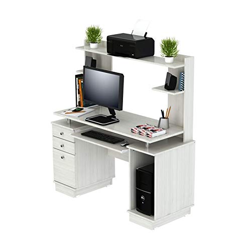 Pemberly Row Computer Desk with Hutch in Washed Oak - Modern Home Office Desk with Storage Shelf - Perfect for Small Spaces, Remote Work & Study