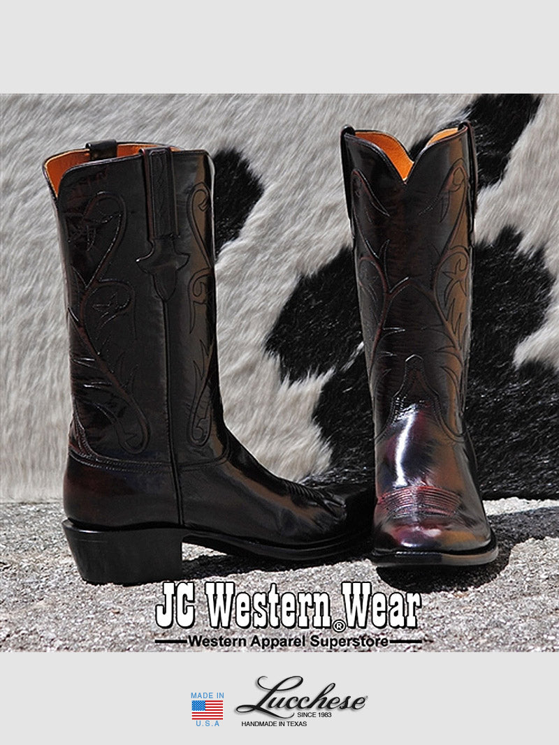 Lucchese L1514.13 Men's Classic Goat Skin Cowboy Boots in Black Cherry - Size 21 | Western Style, Comfortable & Durable for Rodeo, Country Dancing & Everyday Wear