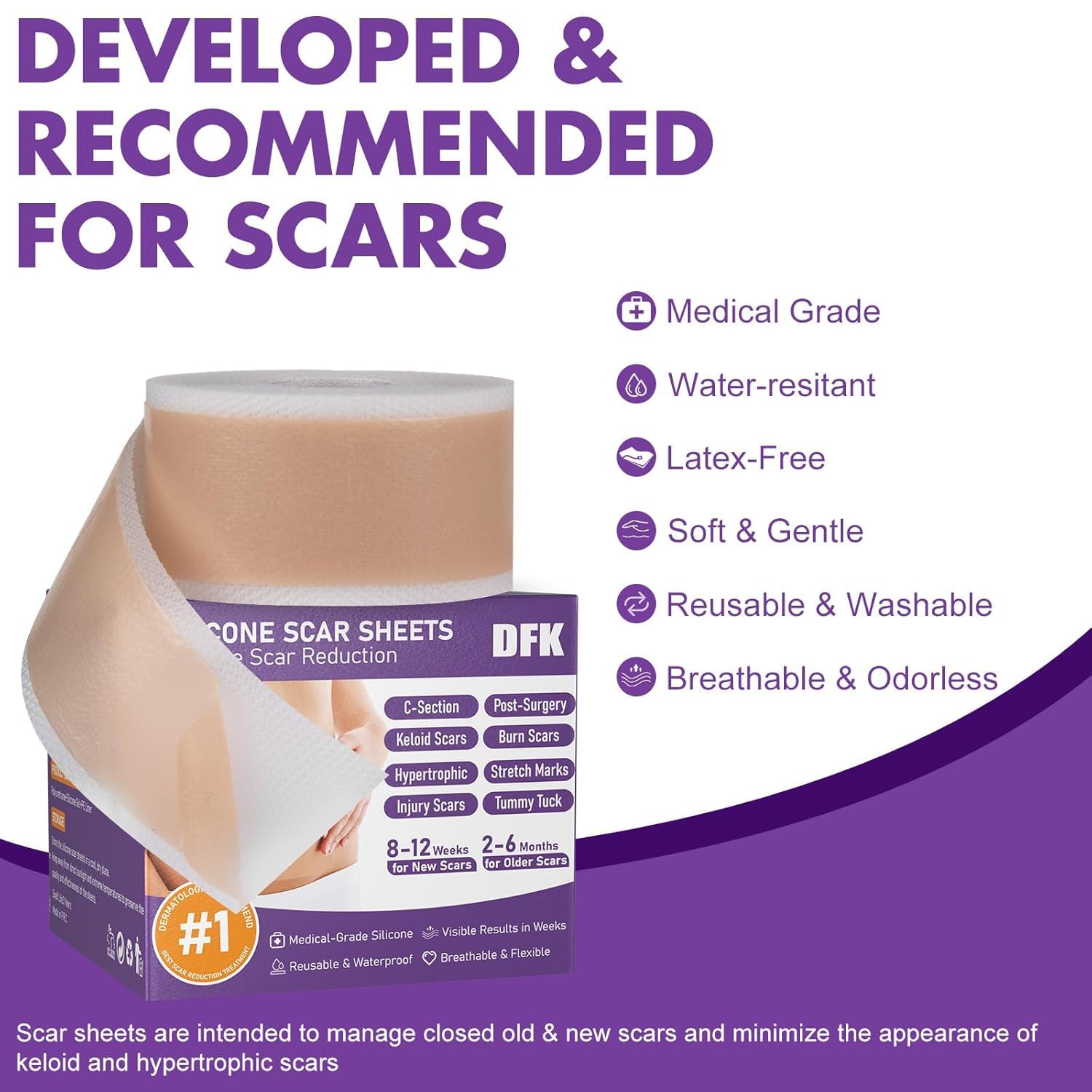 Professional Reusable Silicone Scar Sheets & Tape (1.6