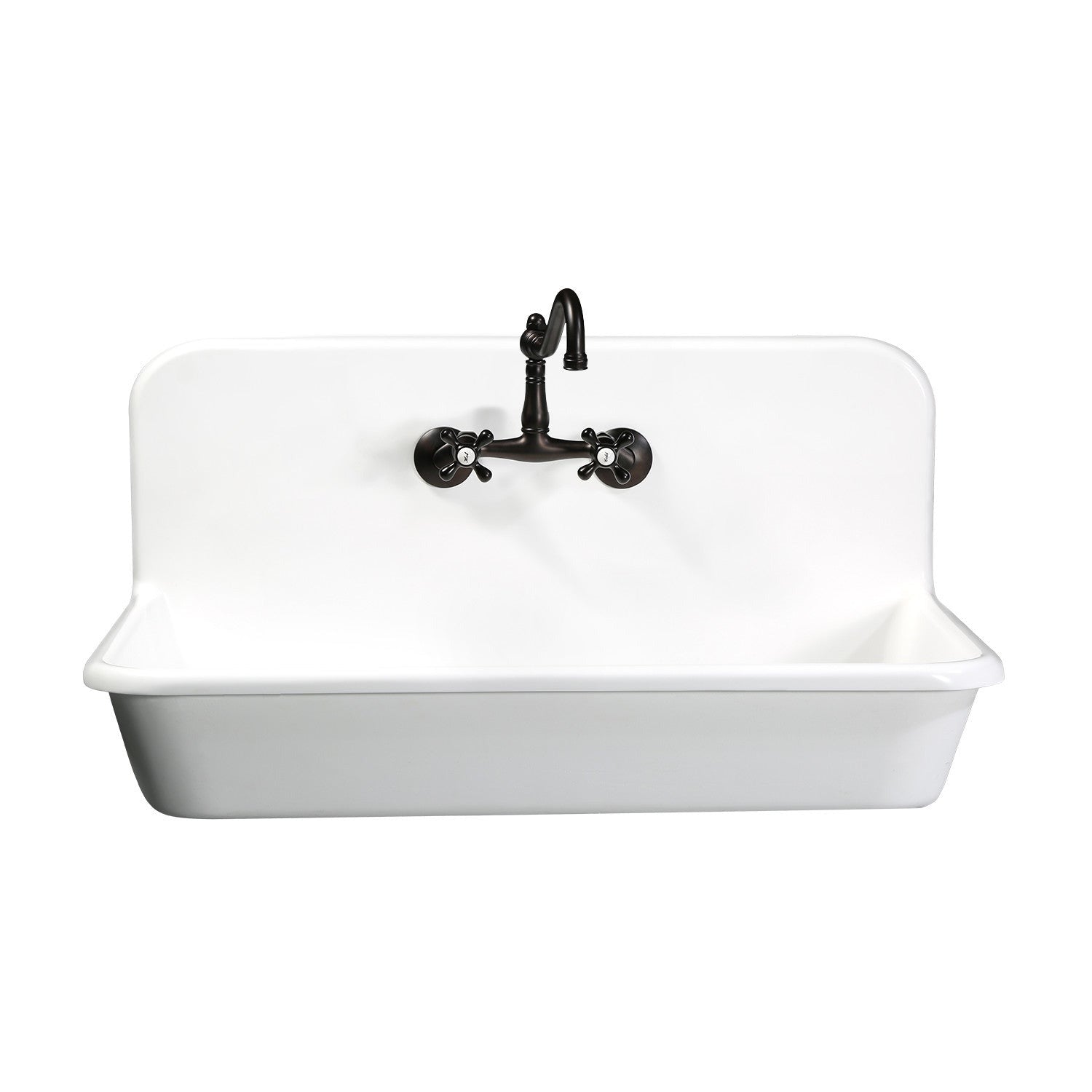 Kingston Brass Arcticstone 36 Inch Matte White Farmhouse Kitchen Sink with Backsplash - Solid Surface Undermount Sink for Modern Farmhouse & Rustic Kitchens (GKTA362119) | Perfect for Meal Prep, Dishwashing & Entertaining