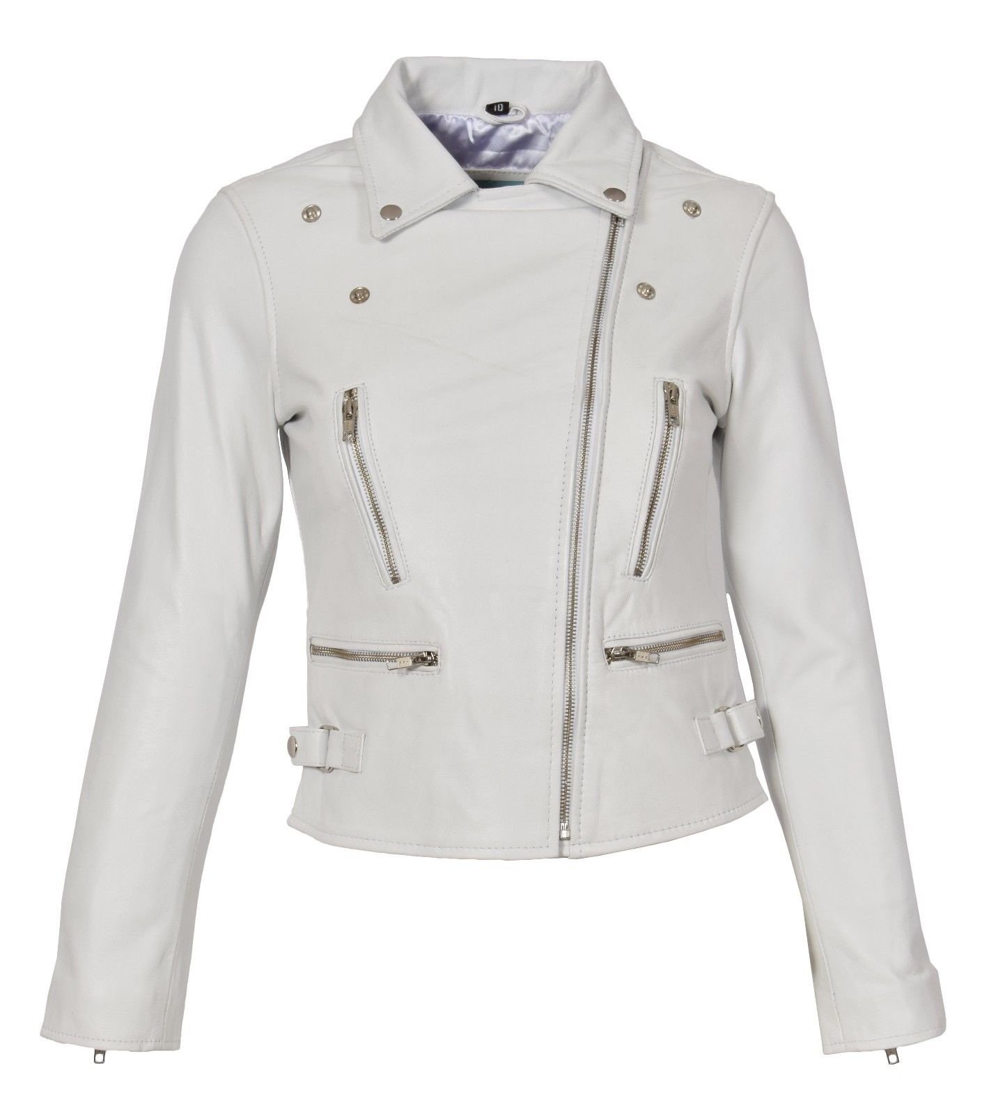 Stylish Women's White Real Leather Motorcycle Jacket - Quilted Bomber Biker Outerwear for Riding & Casual Wear