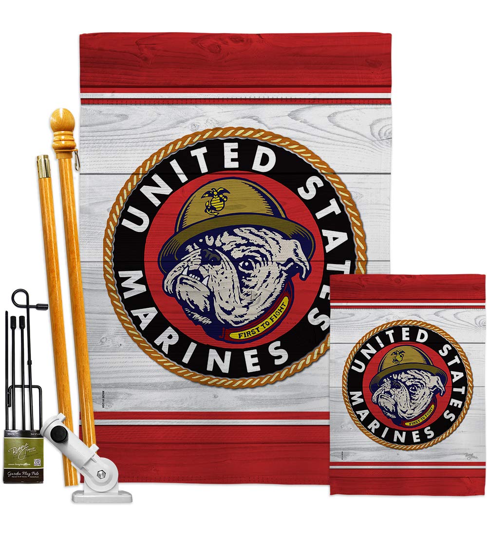 USMC Semper Fi Bulldog Garden Flag Kit - Double-Sided 28x40 Inch Military House Banner - Patriotic Yard Decoration for Veterans, Armed Forces & Retirees - Made in USA | Perfect for Memorial Day, Veterans Day & Military Home Decor