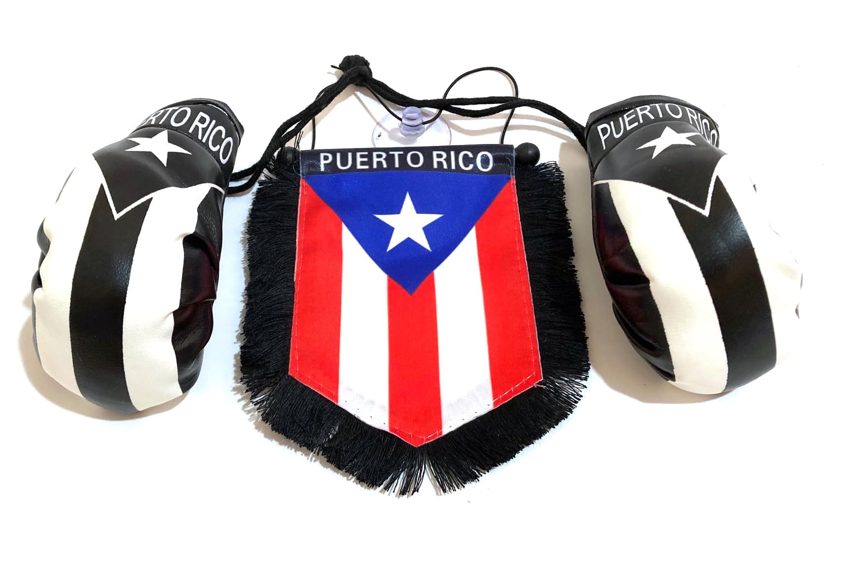 Puerto Rico Car Flags - 2 Pack Mini Puerto Rican Flags for Car Windows - Boxing Gloves Design Rearview Mirror Accessories - Perfect for Sports Events, Parades, and Showcasing Puerto Rican Pride