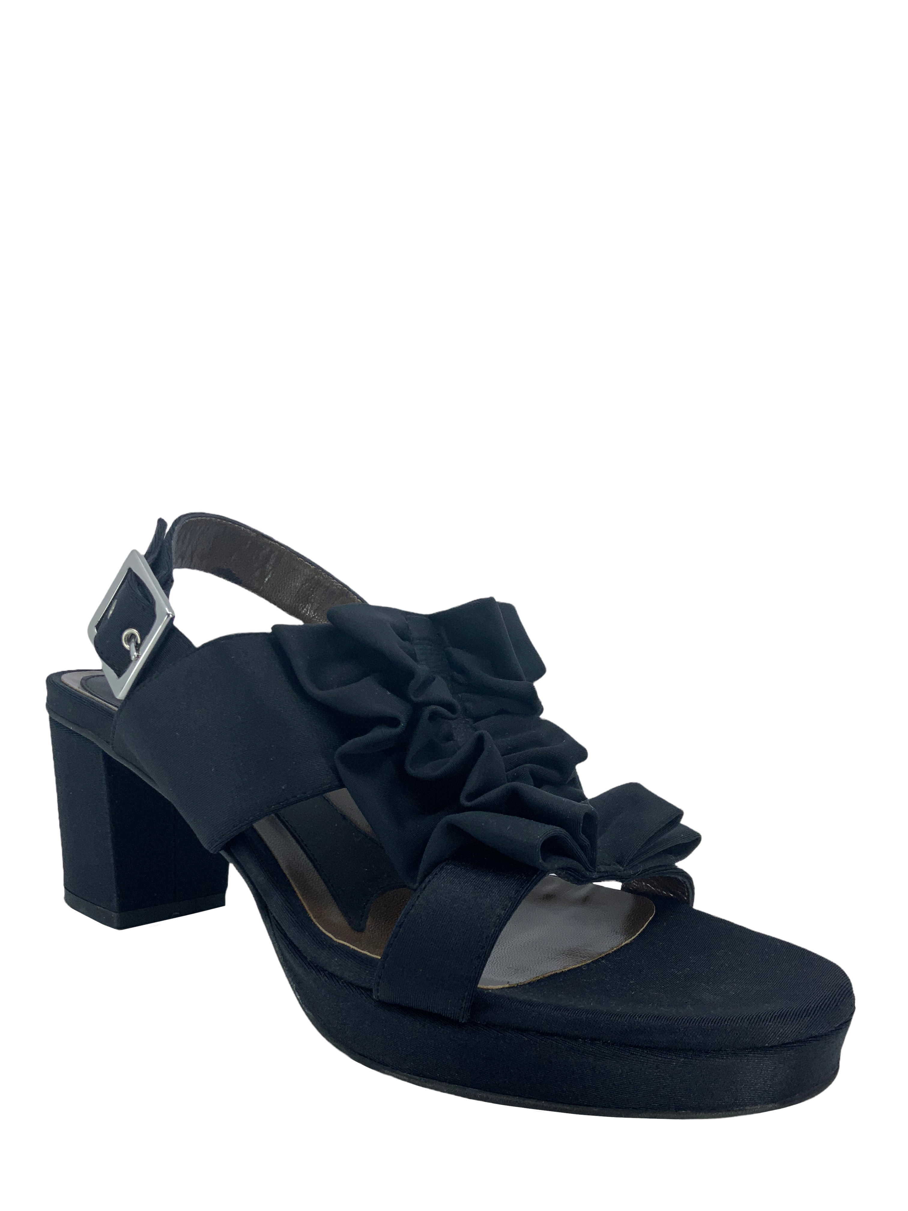 MARNI Women's Ruffled Faille Fabric Ankle Strap Block Heel Sandals - Size 9 | Comfortable Dressy Shoes for Weddings, Parties & Evening Events