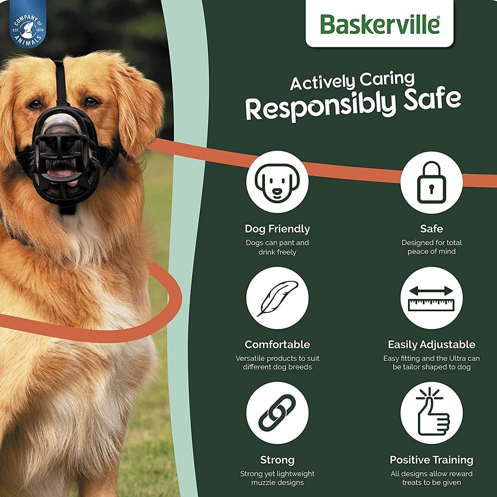 Baskerville Ultra Muzzle - Secure & Comfortable Dog Muzzle for Medium to Large Breeds - Perfect for Training, Grooming, and Vet Visits