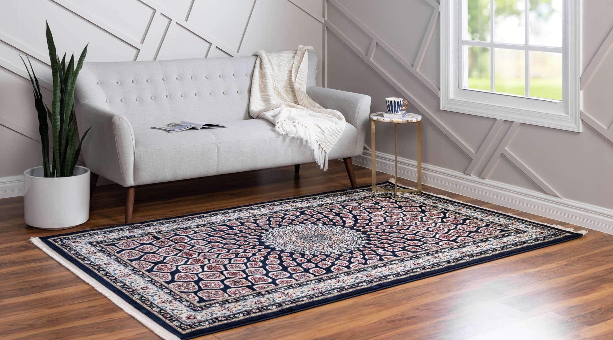 Unique Loom Narenj Collection Classic Traditional Textured Medallion Pattern Area Rug - 8' x 10' Rectangle Navy Blue/Beige - Perfect for Living Room, Bedroom & Home Decor