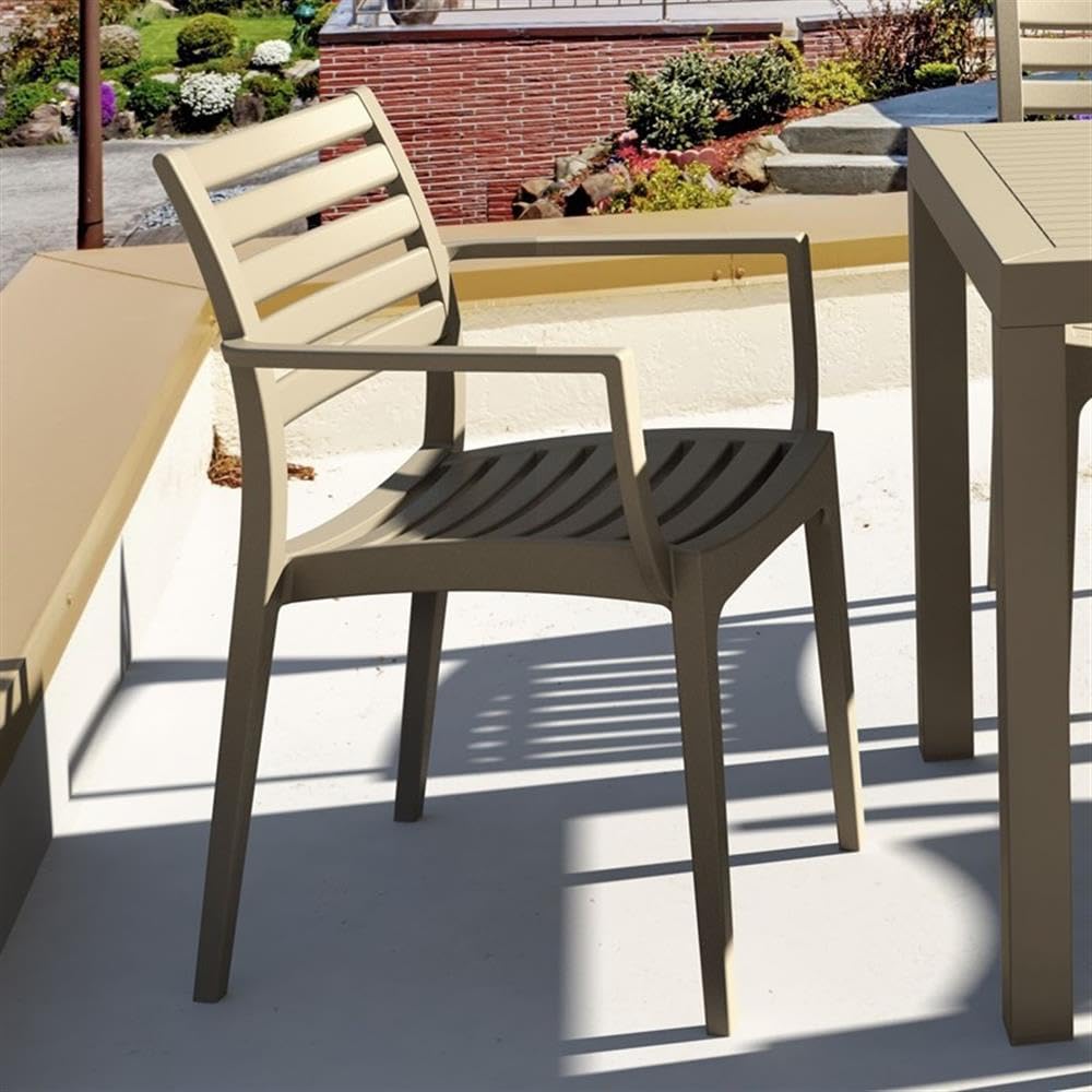 Artemis Outdoor Dining Arm Chairs in Dove Gray - Set of 2 Patio Furniture for Garden, Deck, and Poolside Relaxation