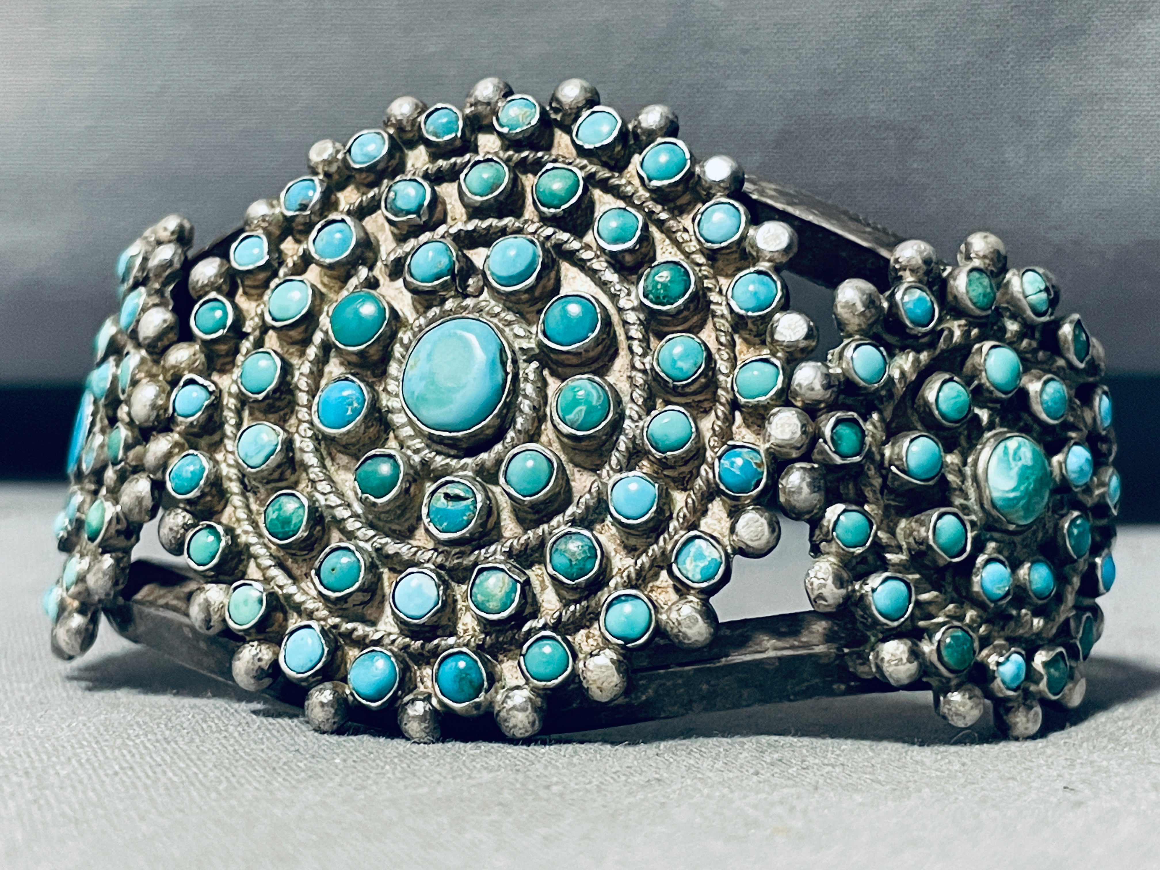 Vintage Navajo Sterling Silver Turquoise Bracelet - Authentic Native American Jewelry for Women, Handmade 1920s 1930s Retro Style - Perfect for Boho Fashion, Western Wear & Special Occasions