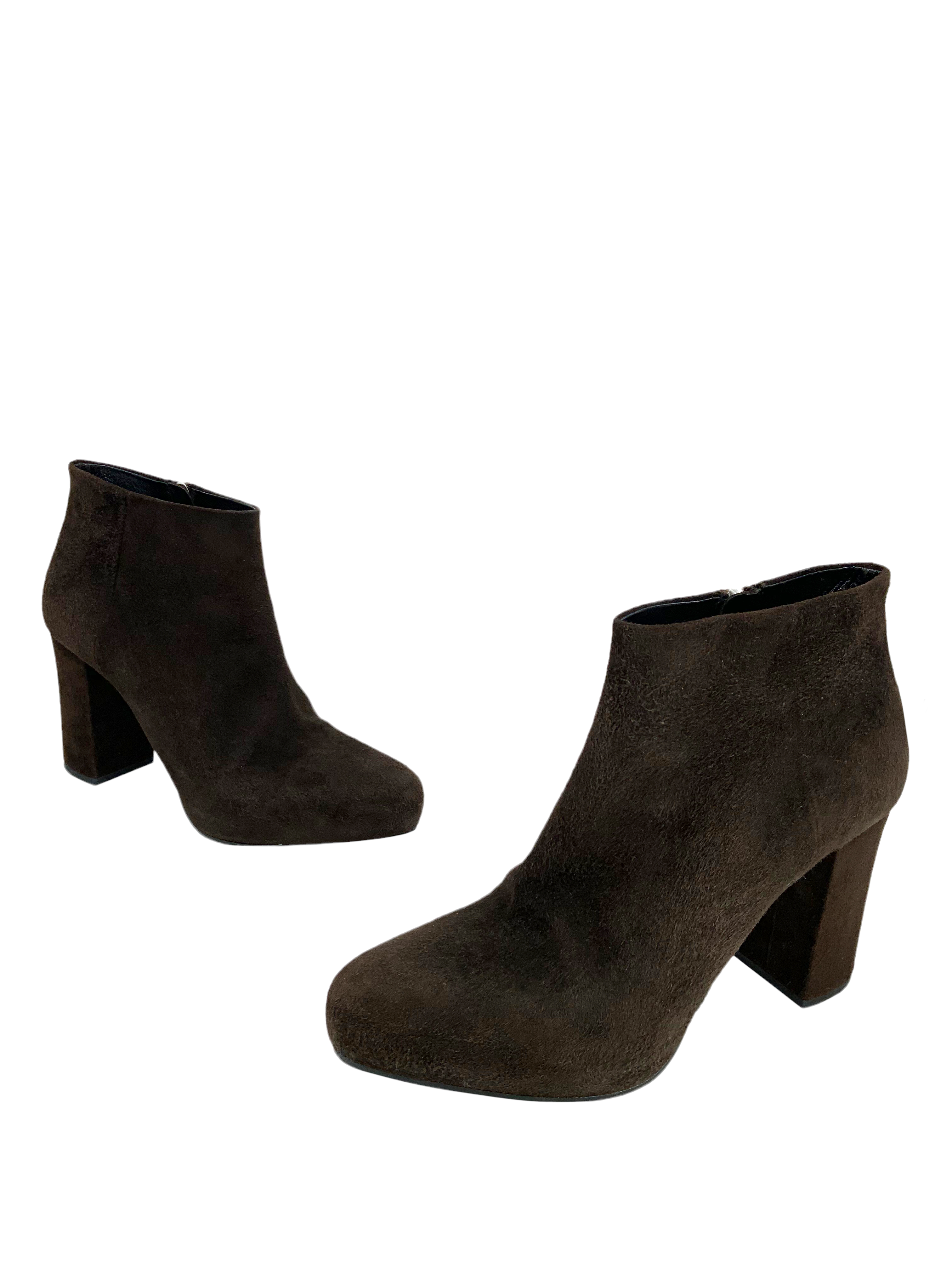 PRADA Suede Hidden Platform Ankle Boots Women's Size 9.5 - Stylish & Comfortable for Office, Party & Winter Fashion