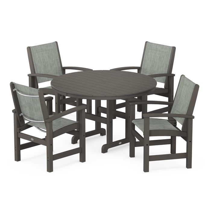 POLYWOOD Coastal 5-Piece Round Farmhouse Dining Set - Outdoor Patio Furniture for Backyard, Poolside & Beach House Dining