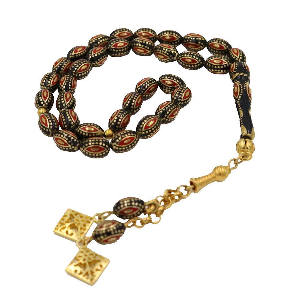Premium Islamic Prayer Beads - 33 Count Red & Black Oltu Stone Tesbih with Sterling Silver Accents | Luxury Erzurum Handcrafted Misbaha for Muslim Prayer, Meditation & Stress Relief