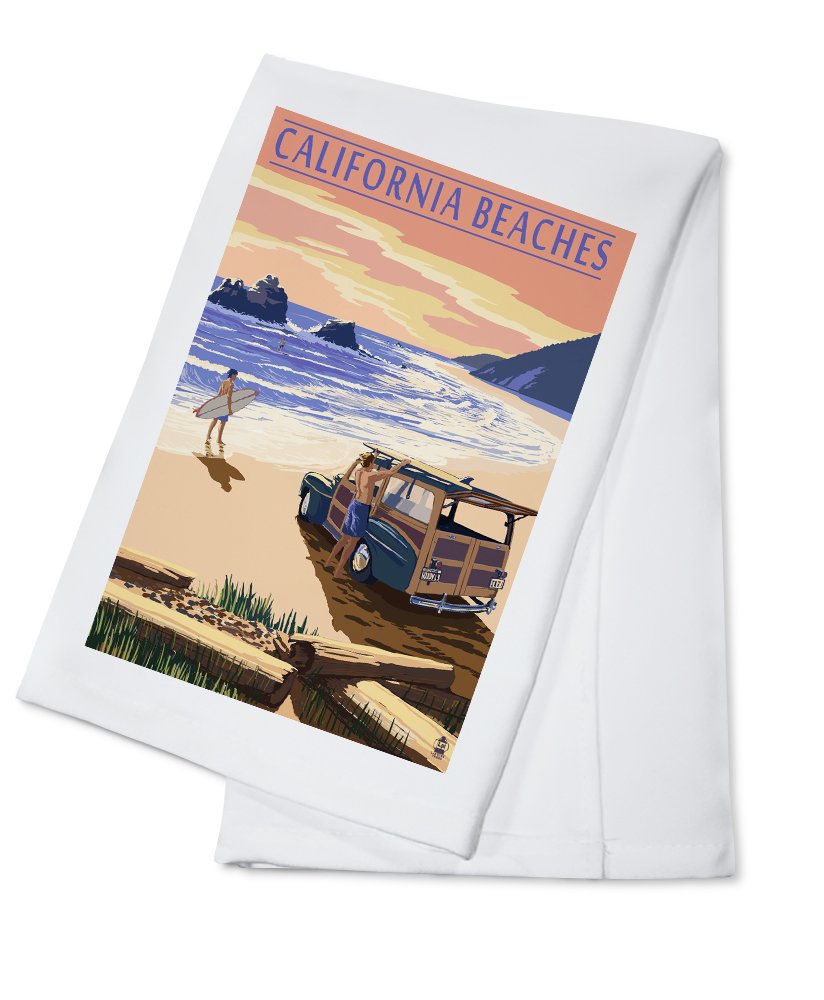California Beaches Woody Design 100% Cotton Tea Towel - Decorative Kitchen Hand Towel for Home, Bath & Beach Decor