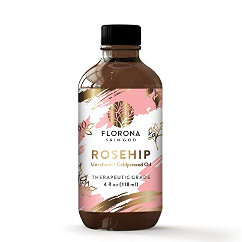 100% Pure & Natural Florona Rosehip Oil - Cold Pressed for Hair, Face & Skin Care - 4 fl oz - Organic Anti-Aging Moisturizer for Dry Skin & Wrinkles - Perfect for Night Routine & Massage Therapy