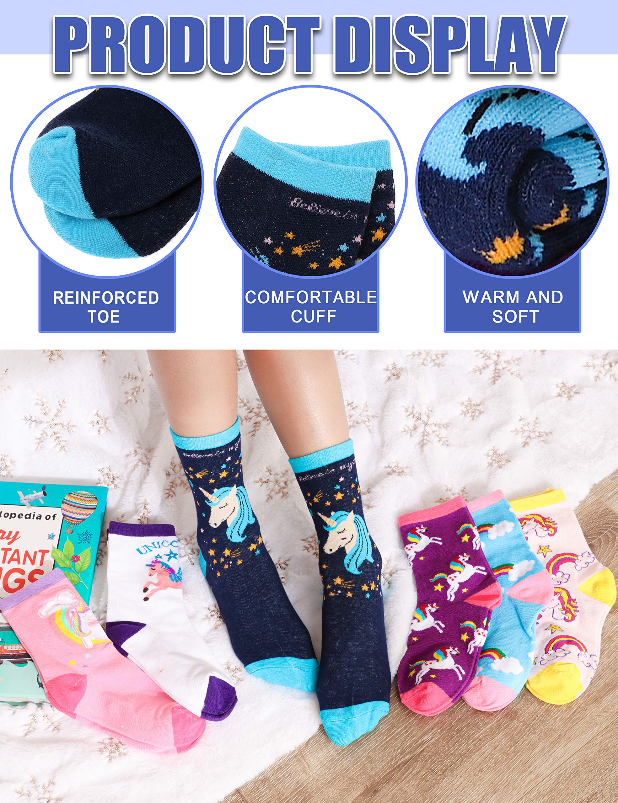 Anlisim Girls Socks 6 Pack - Cute Animal Pattern Cartoon Novelty Fashion Socks - Soft Cotton Crew Socks for Kids - Perfect for School, Playdates & Everyday Wear