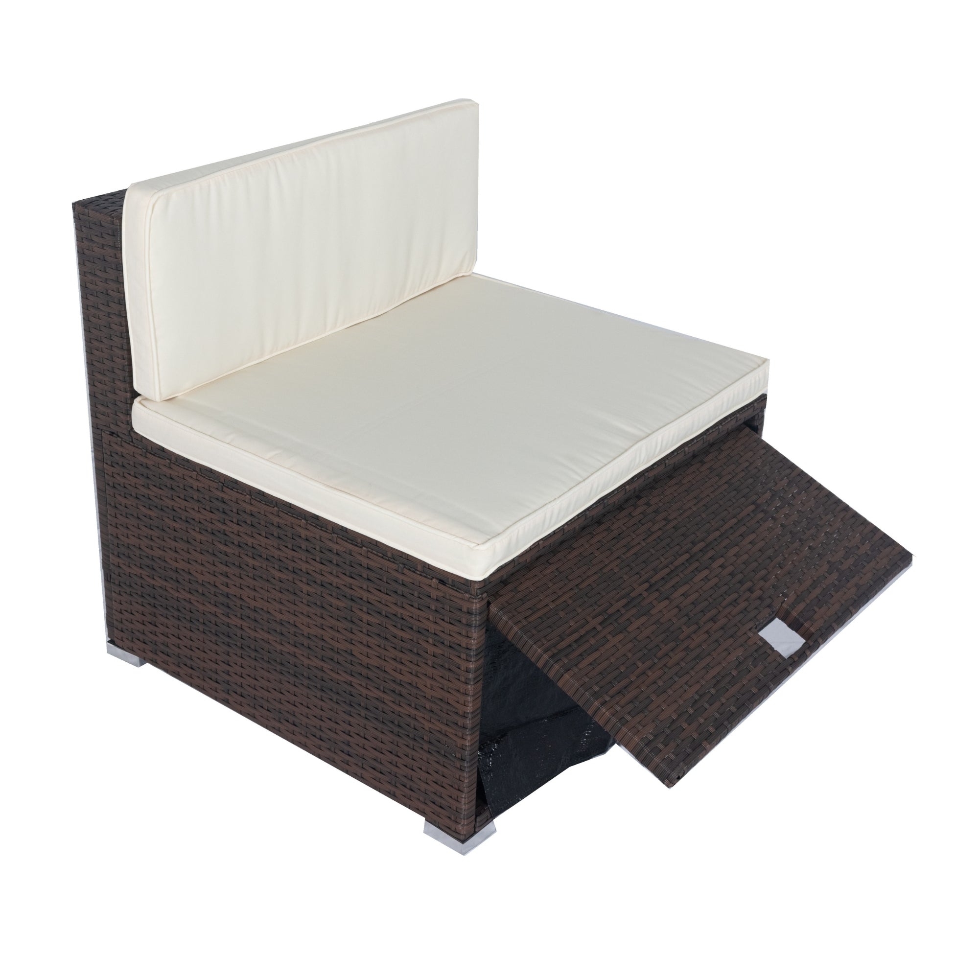 11-Piece Brown Wicker Patio Conversation Set with White Cushions - 10-Seater Outdoor Sectional Sofa with 3 Under-Seat Storage Boxes - Perfect for Backyard, Garden, Poolside & Patio Relaxation