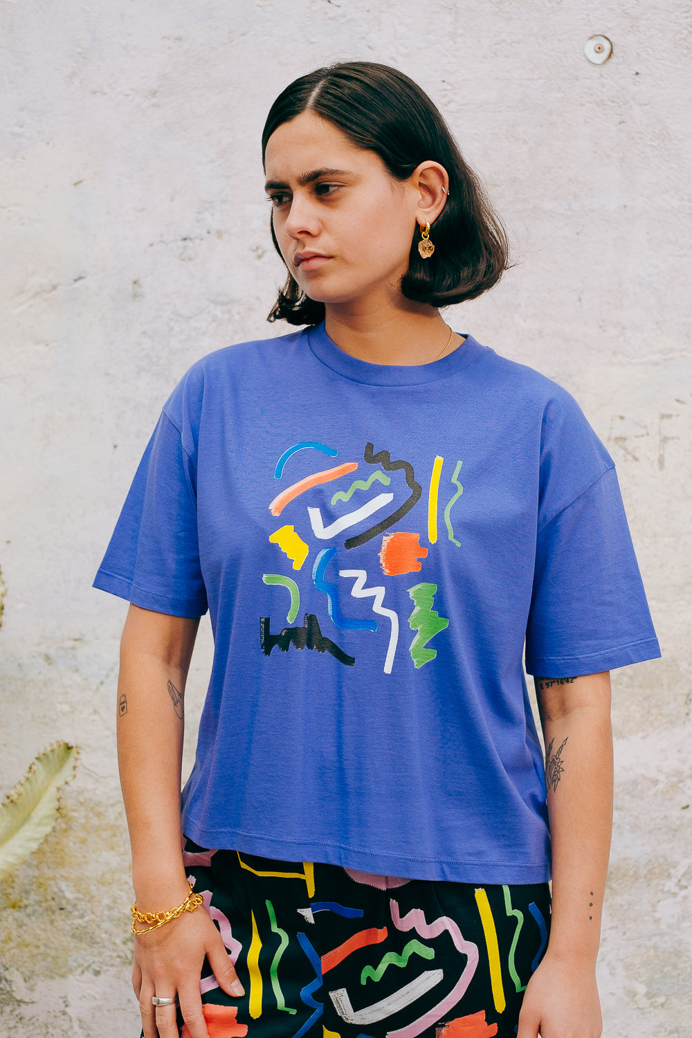 Miss Pompom Purple Scribble Graphic T-Shirt for Women | Trendy Casual Tee for Outfits, Streetwear & Everyday Wear
